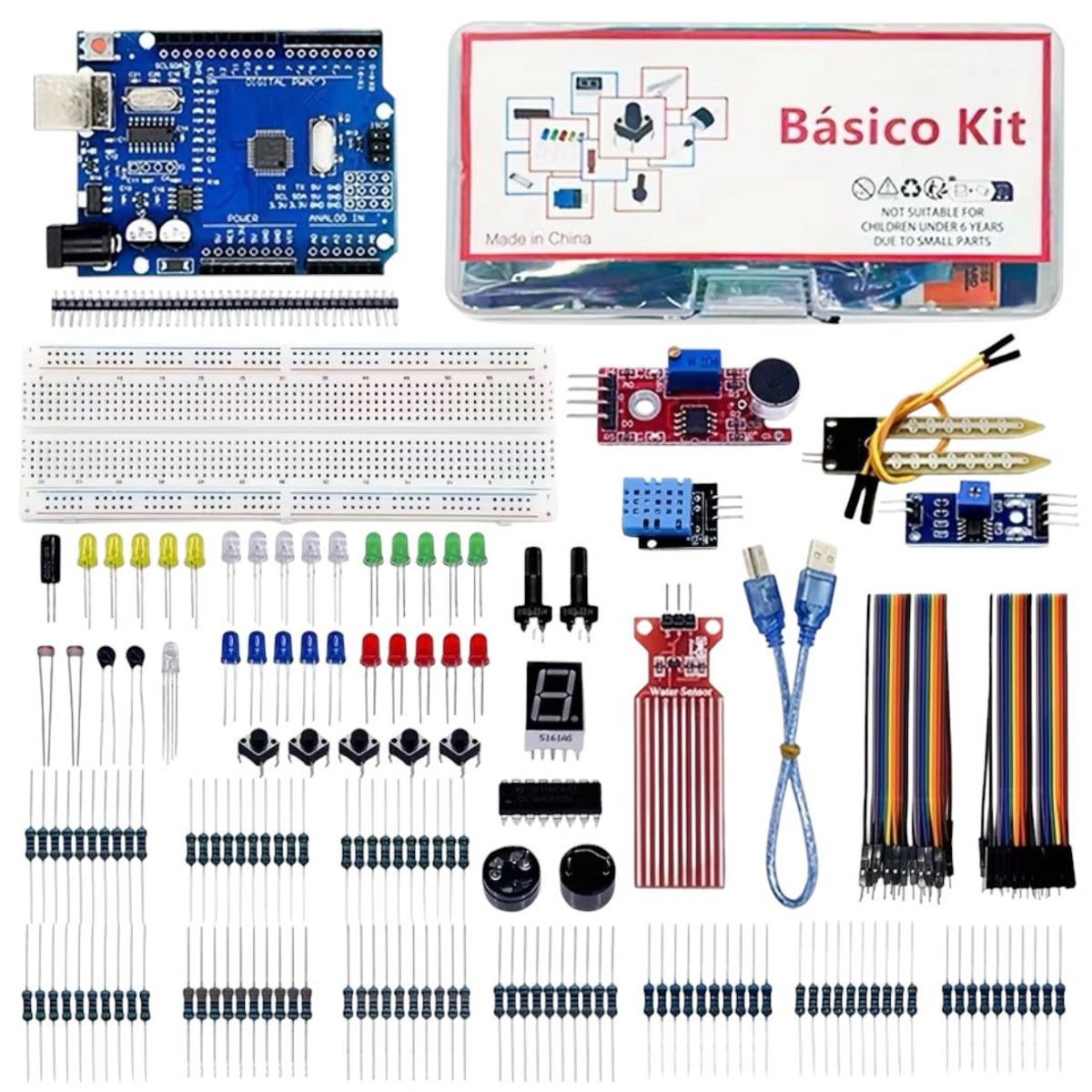 GENERICO - Kit de Electrónica CON Arduino UNO R3 CH340 + Sensores y Componentes