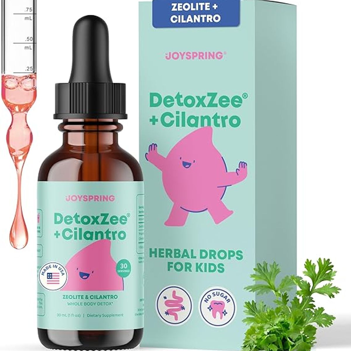 GENERICO - JoySpring DetoxZee - Gotas de cilantro para niños apoyo natural de desintoxicación con zeolita y extracto de cilantro