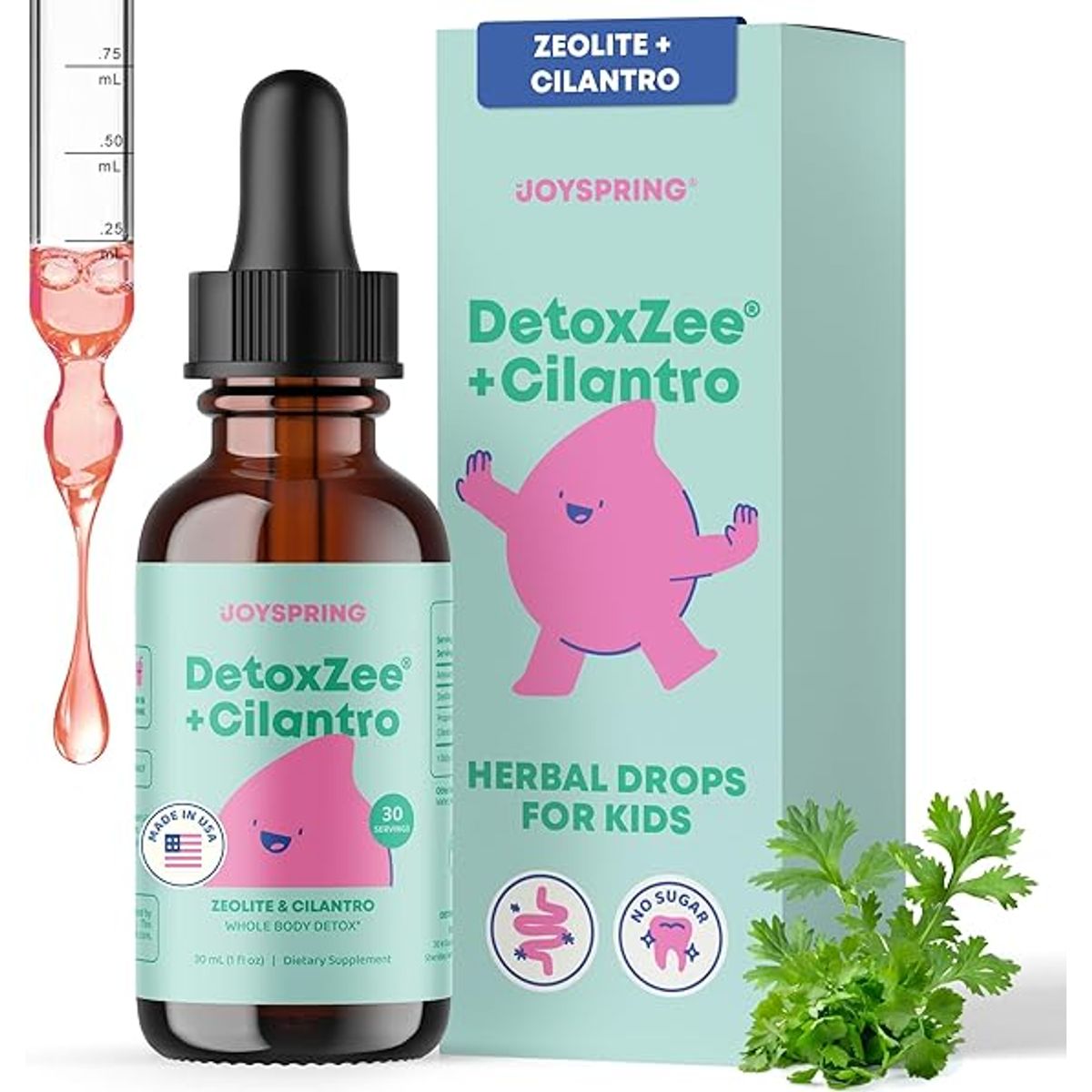 GENERICO - JoySpring DetoxZee - Gotas de cilantro para niños apoyo natural de desintoxicación con zeolita y extracto de cilantro