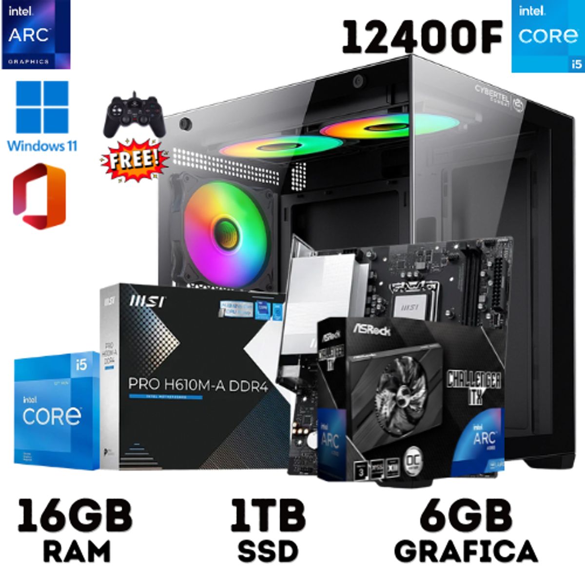 INTEL - PC Gamer Intel Core iI5 12400F 16GB Ram 1TB Ssd 6GB Tarjeta de video