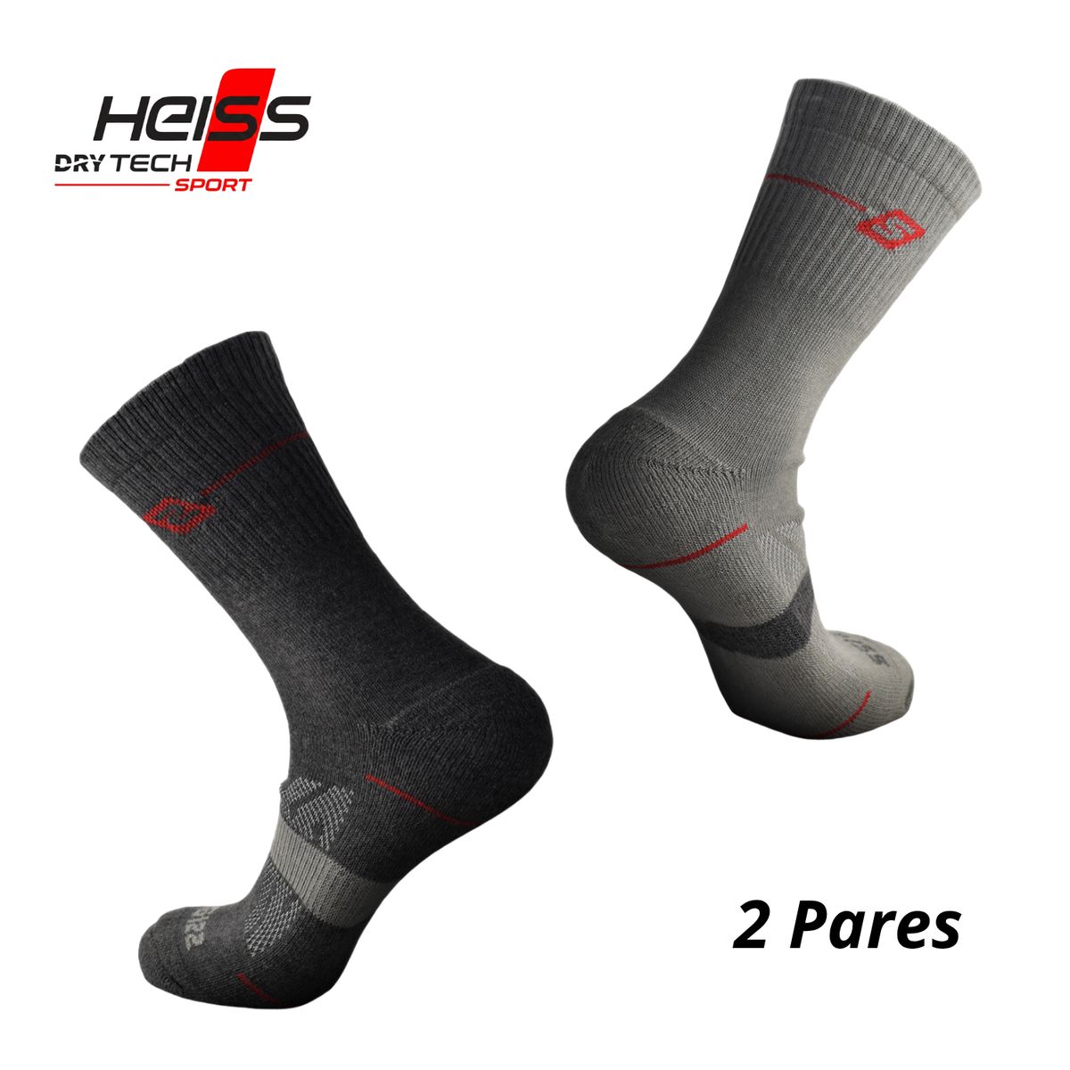 HEISS - Pack x2 Medias Deportivas Canilleras Transpirables Heiss Sport Drytech Running Ciclismo