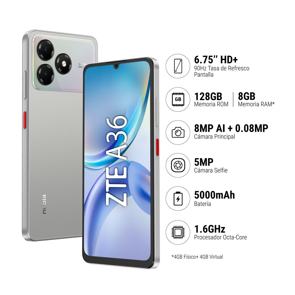 ZTE - ZTE BLADE A36 4GB+128GB - gris