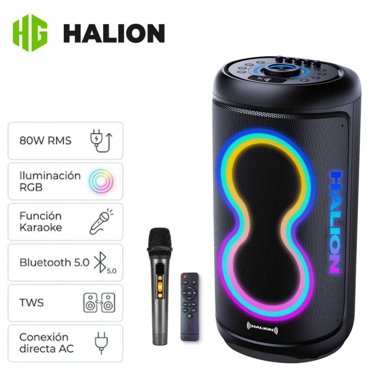 HALION - Parlante Torre Halion HA-846 02 Boufer 8" Salsa Bluetooth USB TWS con Micrófono