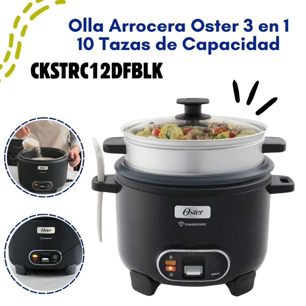 OSTER - Olla arrocera Oster 3 en 1 2.2L – CKSTRC12DFBLK-053