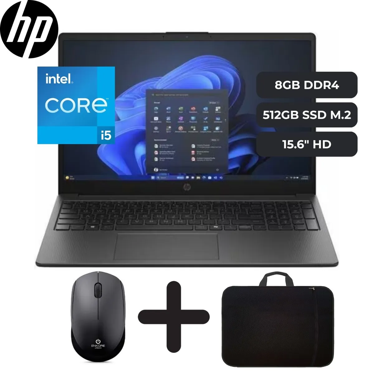 HP - Laptop HP 250 G10 Core i5 1334U, 8GB RAM, 512GB SSD, 15.6" HD, Freedos + MOUSE WIFI Y FUNDA
