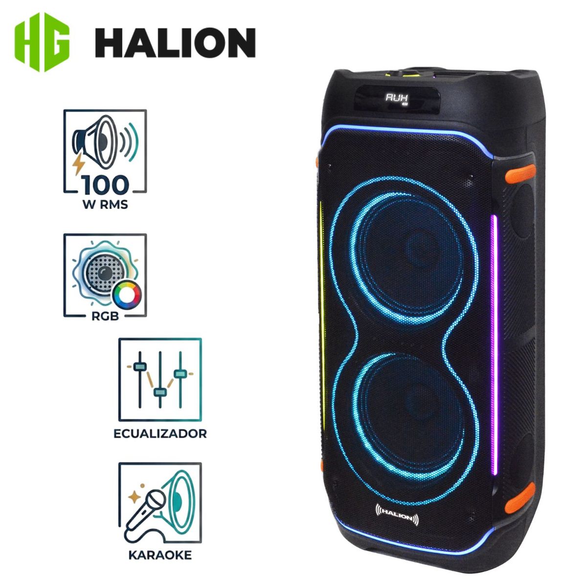HALION - Parlante Torre Halion HA-844 02 Boufer 8" Mambo Bluetooth USB TWS con Micrófono