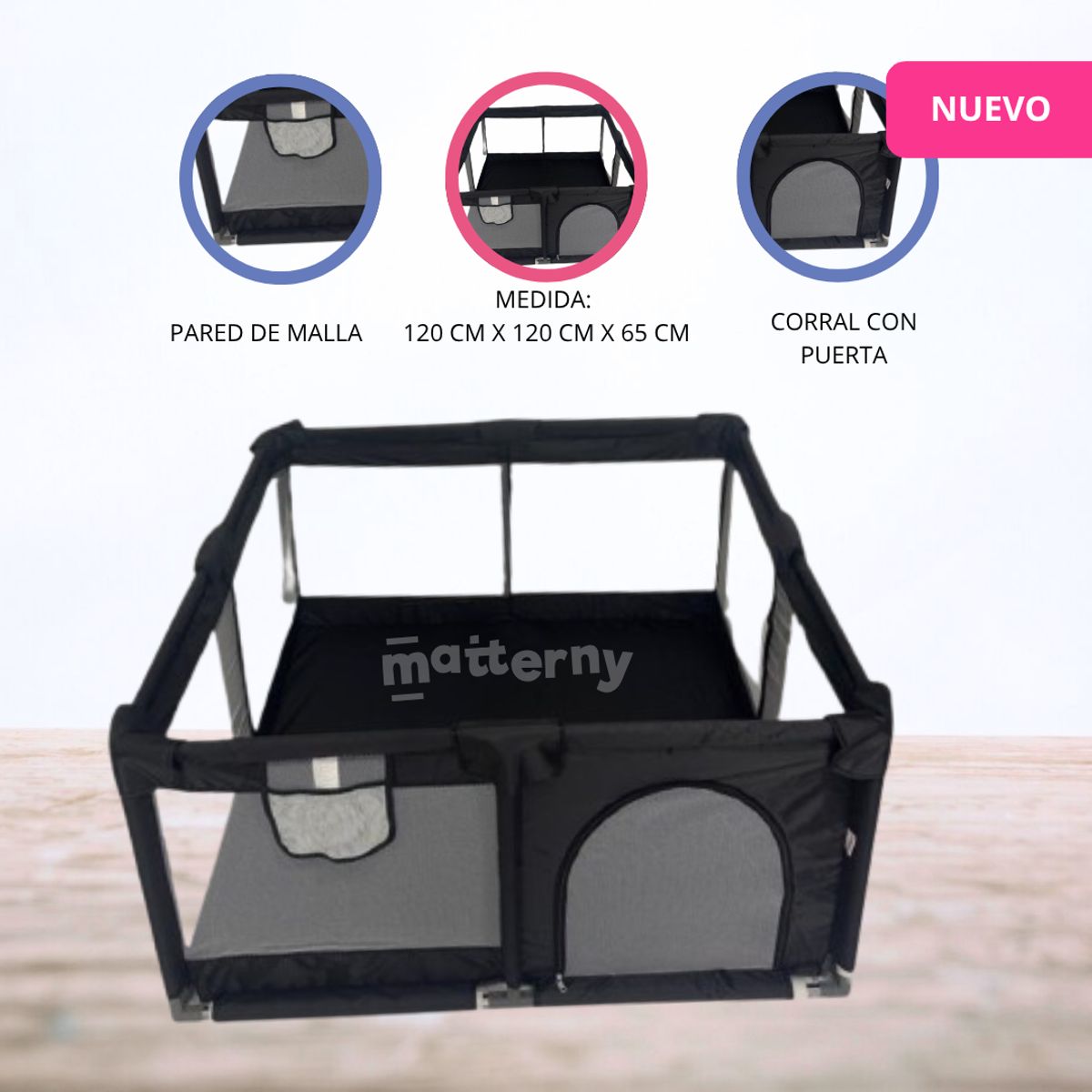 Corral Plegable para Bebé «PETITE» Black, marca CUZKA - Foto Principal