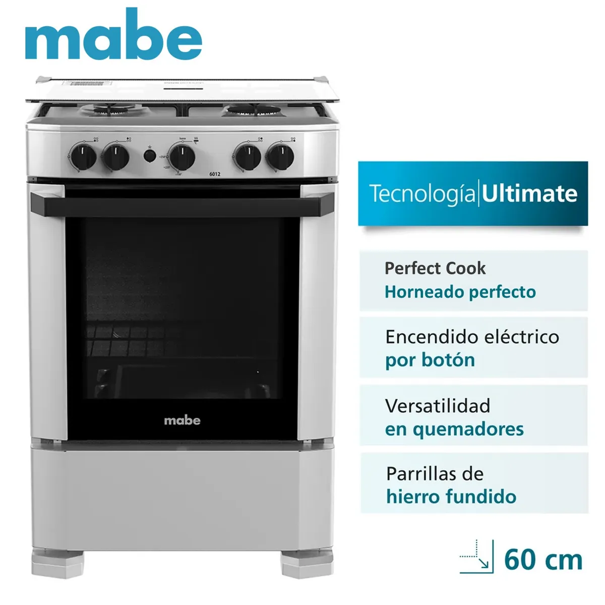 Mabe - Cocina a Gas Mabe 4 Hornillas 60 Cm Silver CMP6012AG1