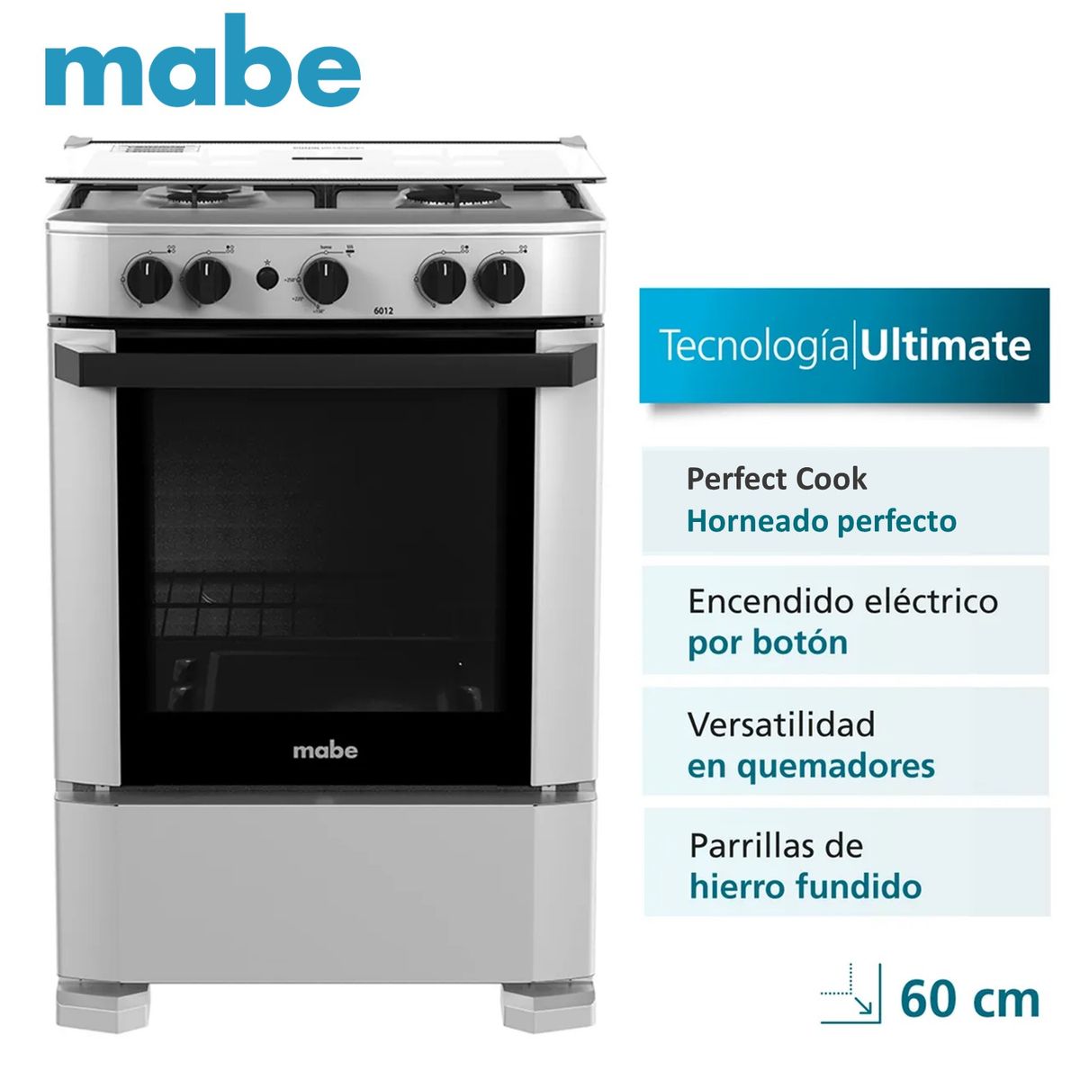 Mabe - Cocina a Gas Mabe 4 Hornillas 60 Cm Silver CMP6012AG1