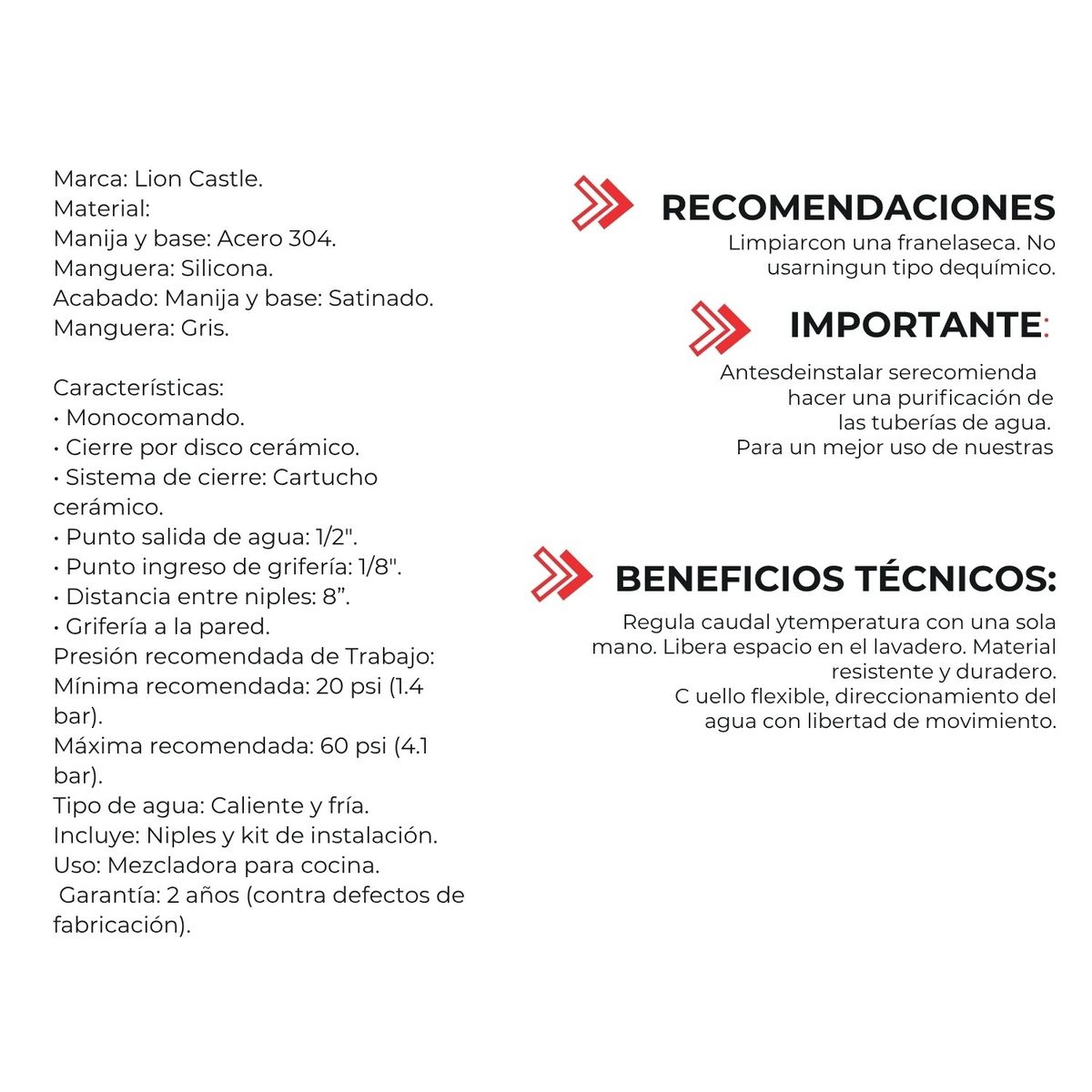 GENERICO - MEZCLADORA DE PARED MC304-244-03 CON CUELLO FLEXIBLE PLOMO