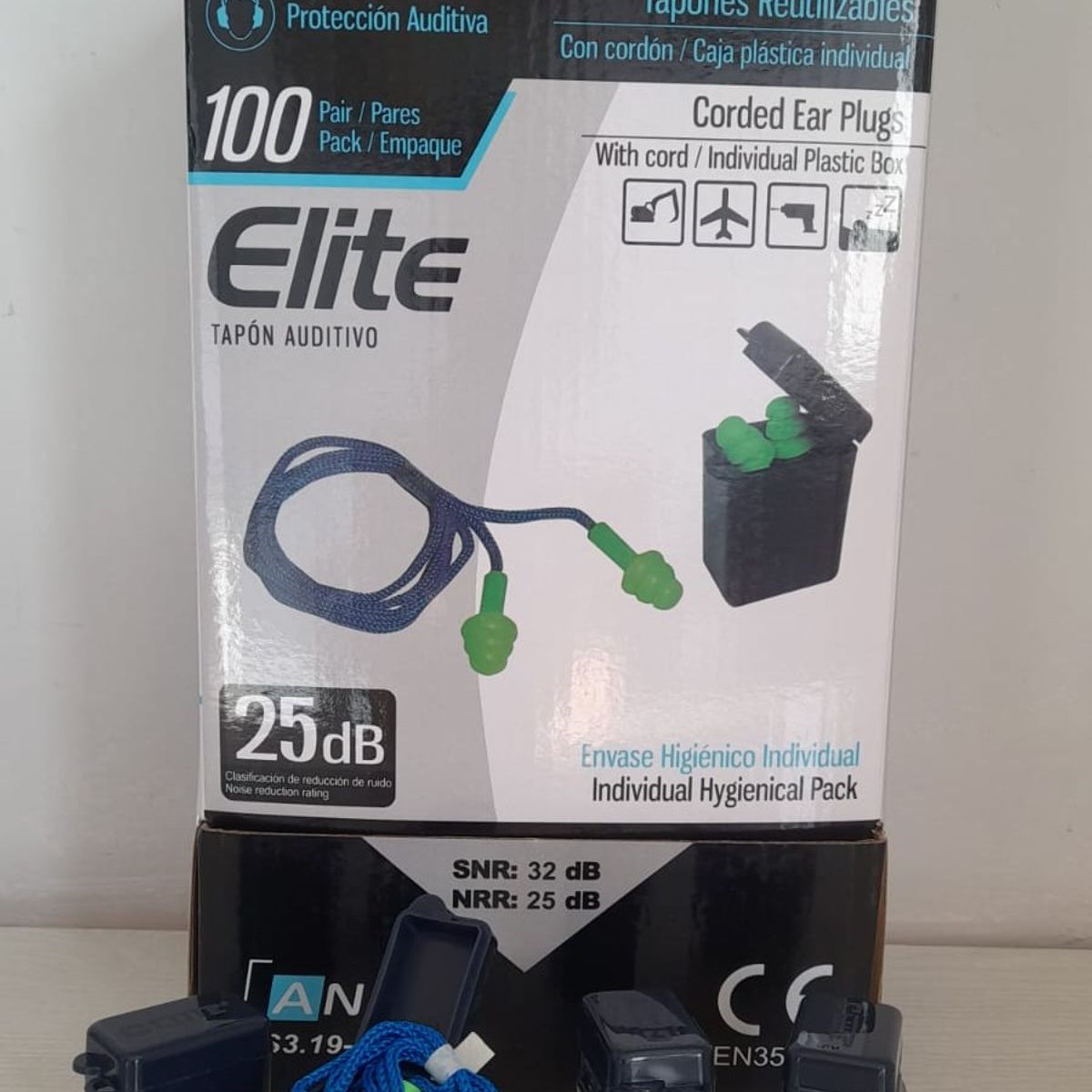 TAPONES AUDITIVOS REUTILIZABLES NRR 25 dB - ELITE (Caja x 100 estuches), marca CLUTE - Foto 2