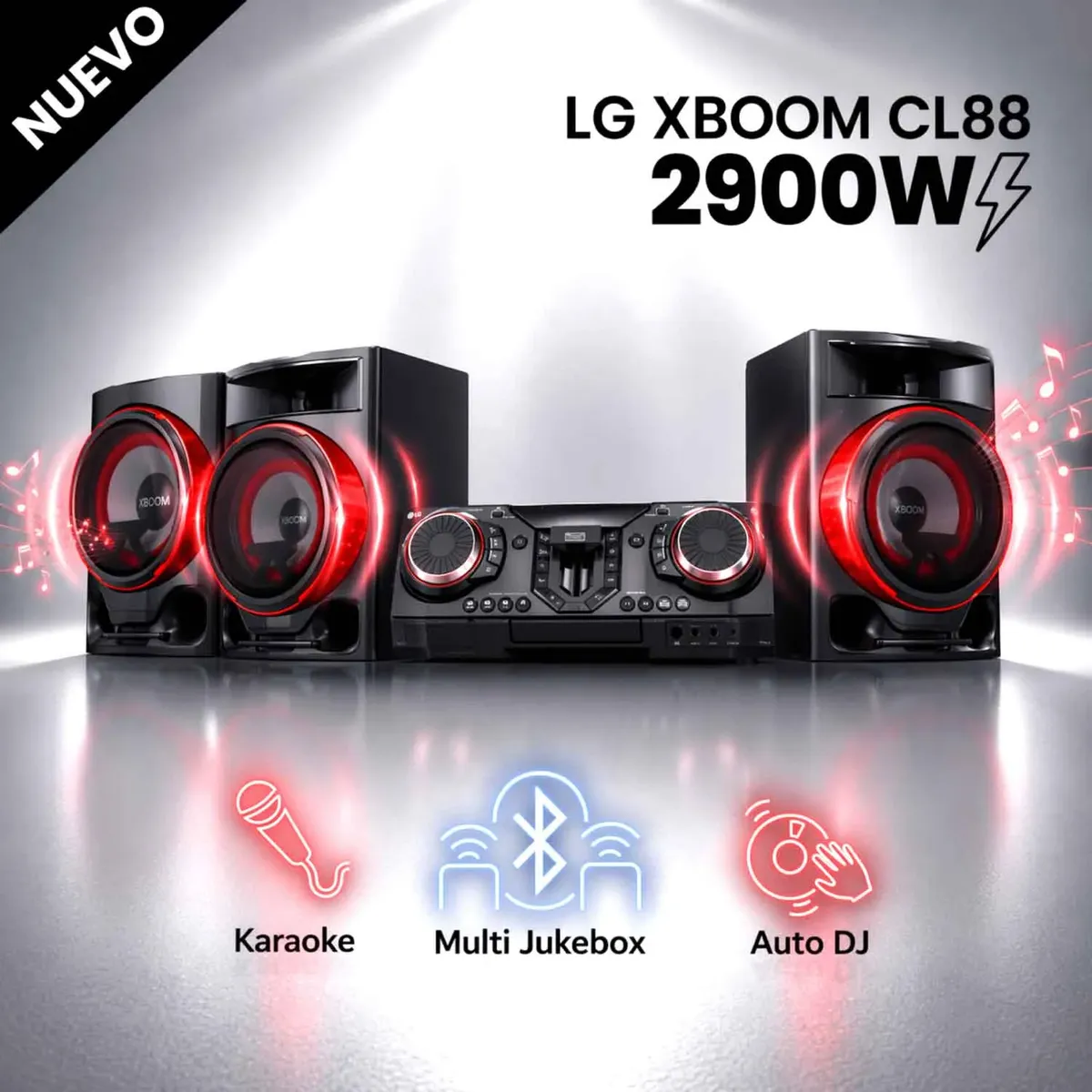 LG - Minicomponente LG XBOOM CL88 2900W, luces multicolor, Karaoke Star, bluetooth y Party Accelerator