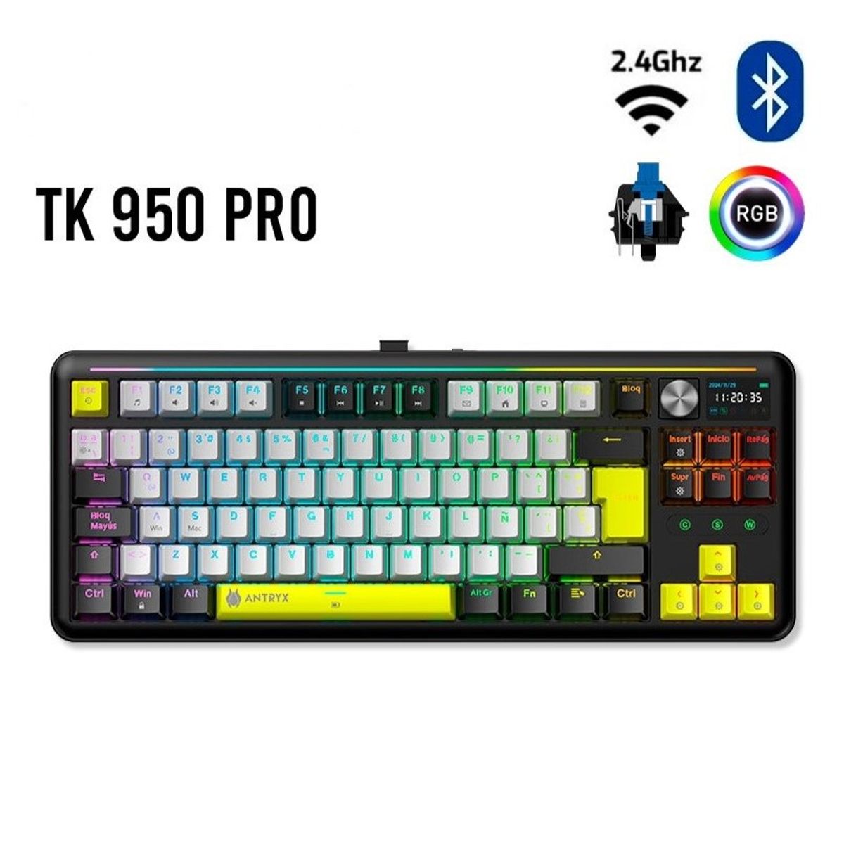 ANTRYX - TECLADO MECANICO INALAMBRICOBT ANTRYX TK950 PRO BLACK, SWITCH BLUE GATERON