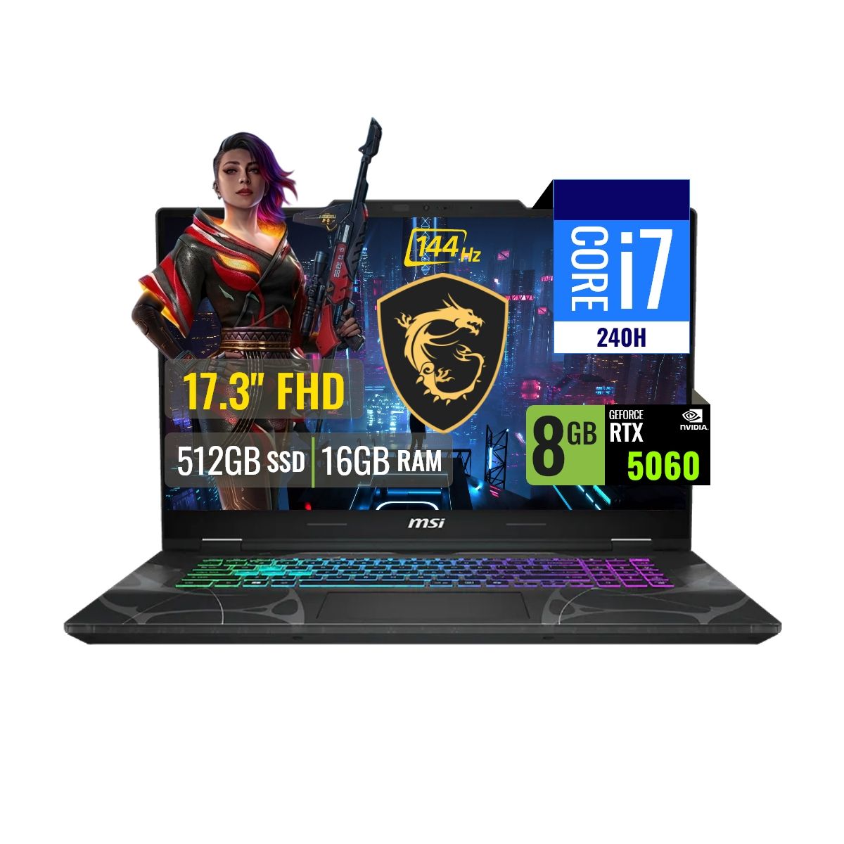 Msi - Laptop MSI Cyborg B2RWFKG 17" FHD 144Hz Core 7-240H, 16GB, SSD 512GB, RTX 5050 8GB, W11
