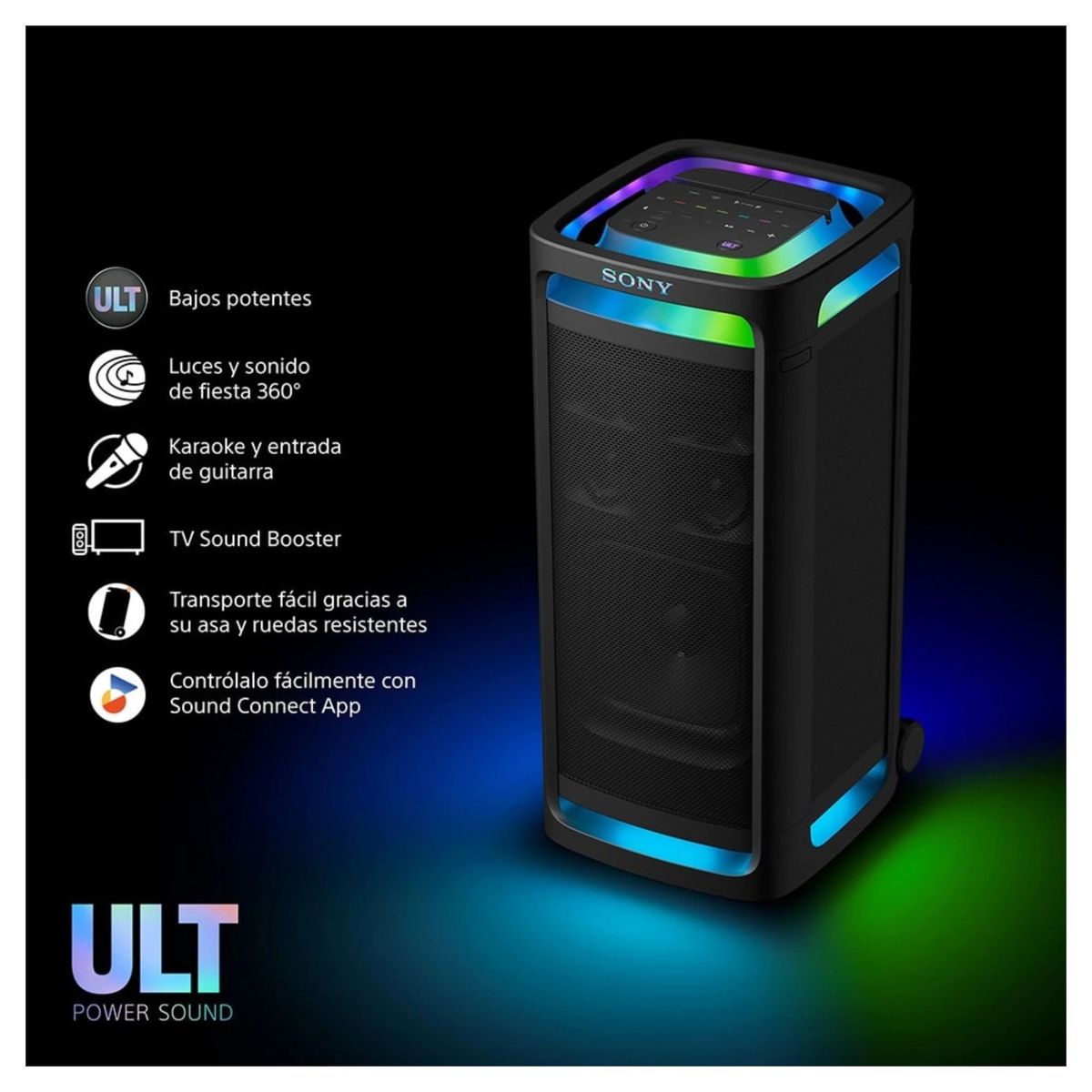 SONY - ULT Tower 9 SRSULT900ACC – Parlante Bluetooth Potente con Graves 360° y Karaoke