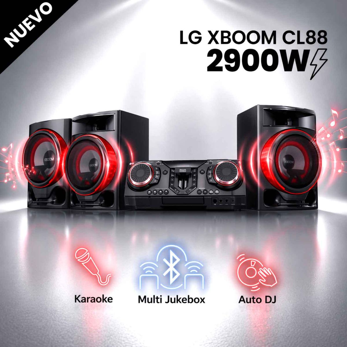 LG - Minicomponente LG XBOOM CL88 2900W, luces multicolor, Karaoke Star, bluetooth y Party Accelerator