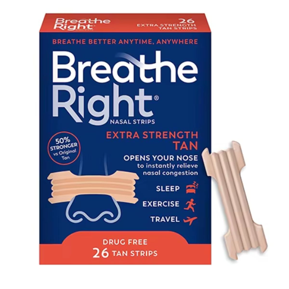 GENERICO - Tiras Nasales Breathe Right Respira Mejor Ronquidos Strong