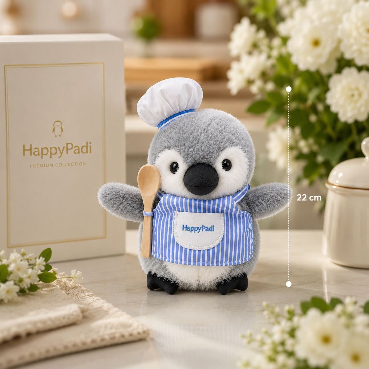 GENERICO - Peluches de Pingüino 22 cm Premium – Decorativos con Accesorios (Chef, Pintor y Pescador) Regalo Original y Tierno