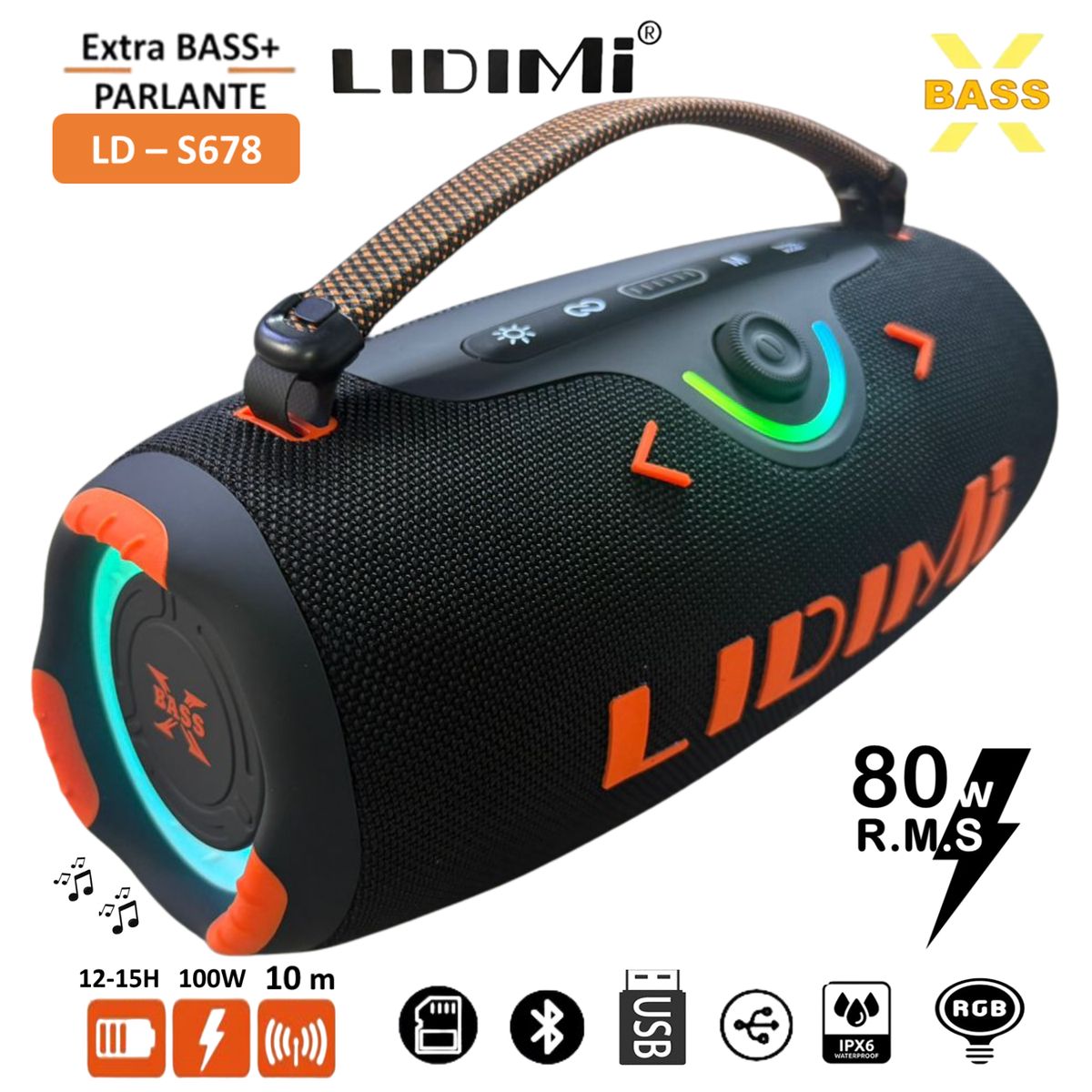 LIDIMI - Parlante Bluetooth Portátil Lidimi LD-S678 X Bass  80W