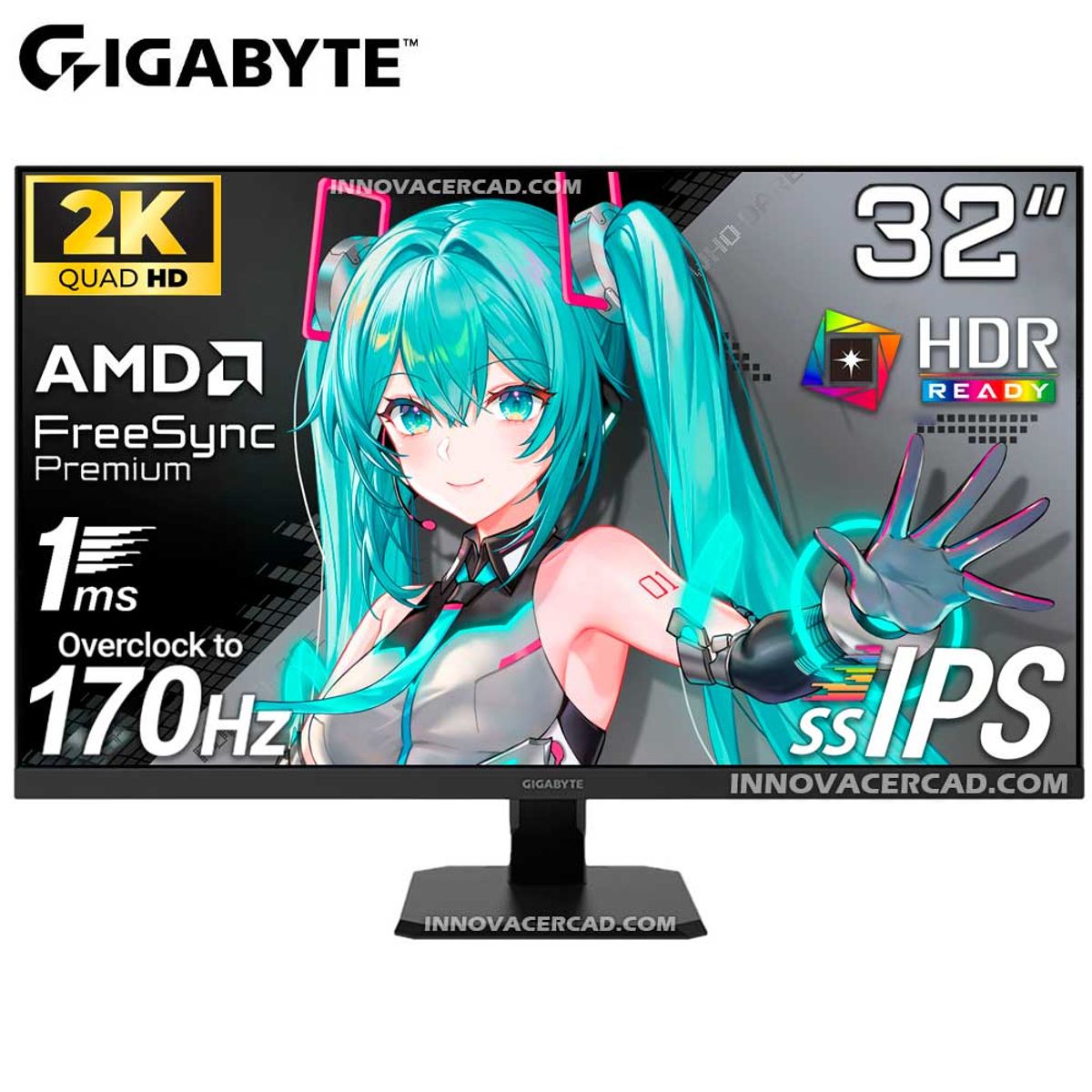 GIGABYTE - Monitor Gigabyte GS32Q, 32" QHD, 2560 x 1440 SS IPS, 170Hz OC, 1ms, HDR, FreeSync Premium