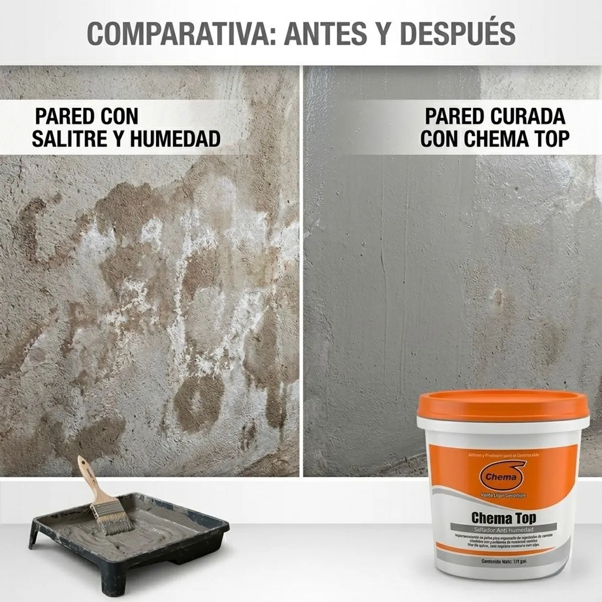 CHEMA - CHEMA TOP SELLADOR CONTRA LA HUMEDAD Y SALITRE EN POLVO ¼ GALON - FACIL DE USAR