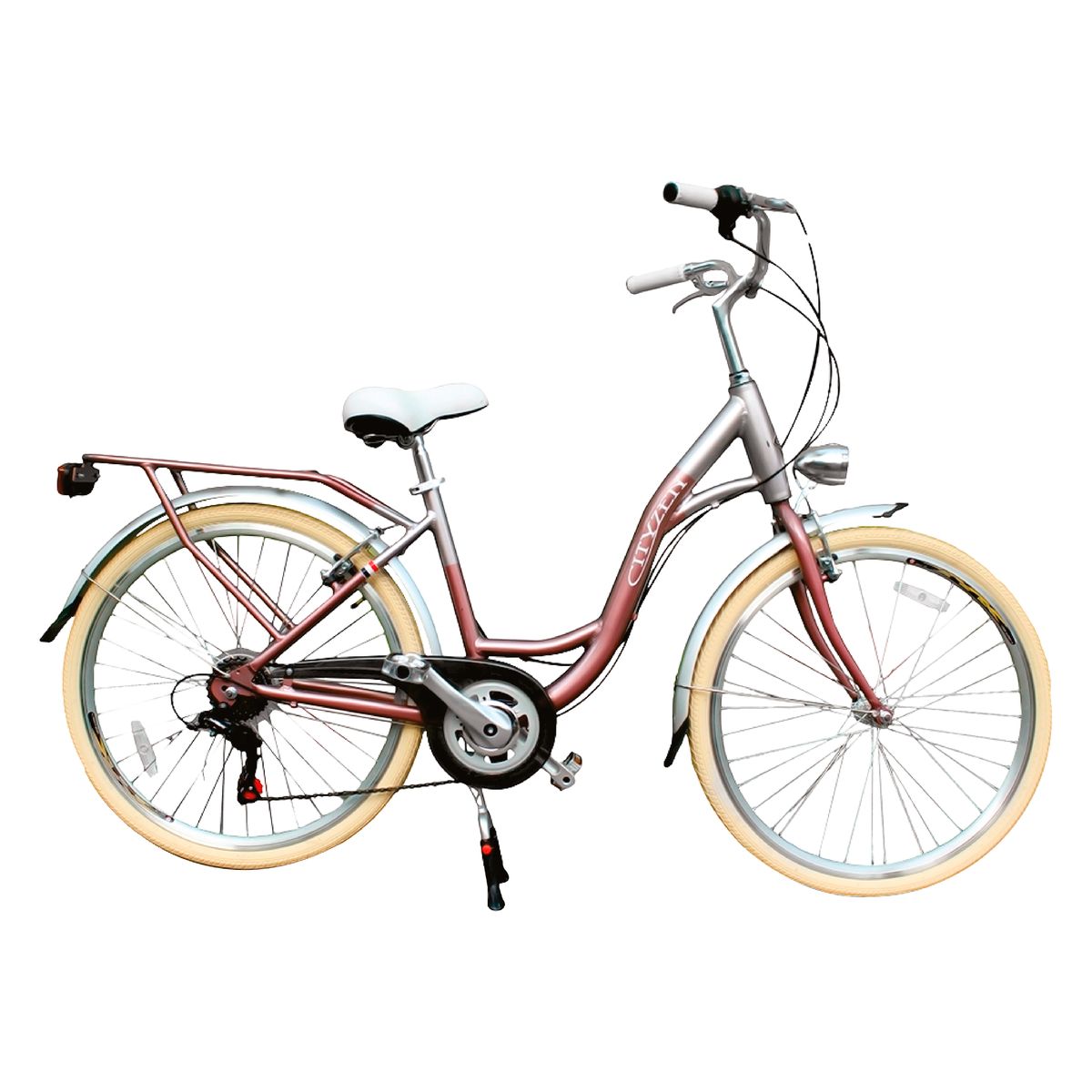 JEFF BIKE - BICICLETA VINTAGE ARO 26 CHASIS DE ALUMINIO, 6 CAMBIOS SHIMANO Y FARO DELANT.  COLOR CHAMPAG -MODELO CAPRI