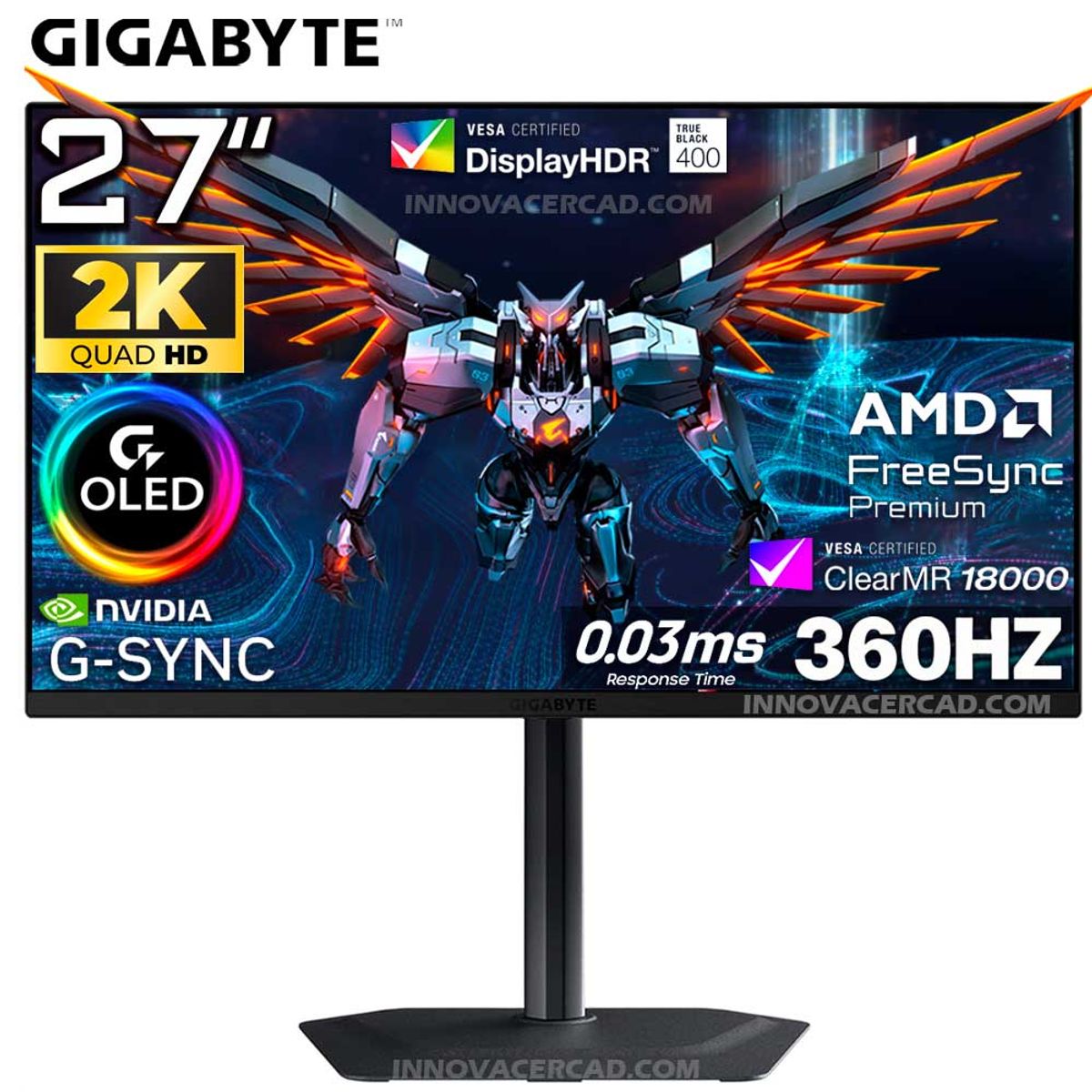 GIGABYTE - Monitor Gaming Gigabyte MO27Q3 OLED 27 QHD 2K, 360Hz, 0.3ms, G-Sync, FreeSync Premium