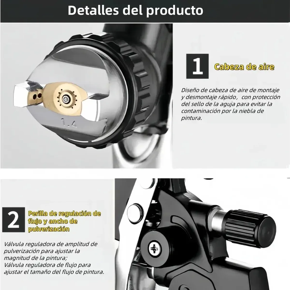 Pistola De Gravedad Hvlp 600cc Con4 Boquillas1.4+1.7+2+2.5mm, marca QUICK - Foto 2