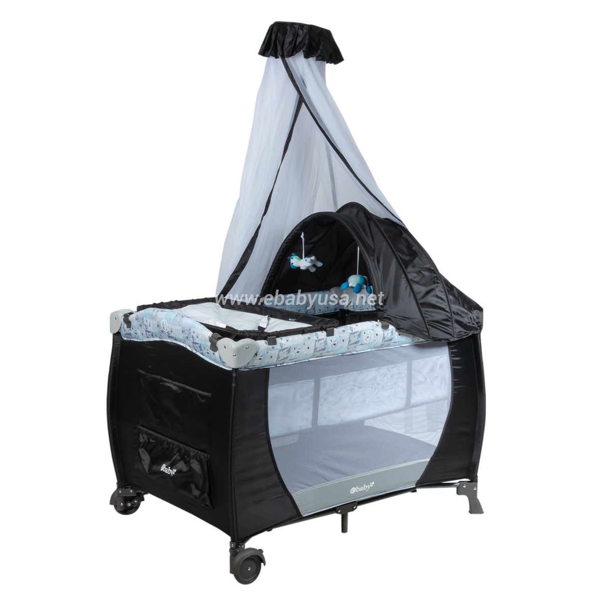 EBABY - Cuna corral mecedora y Cambiador Sally 716-B AzulGris