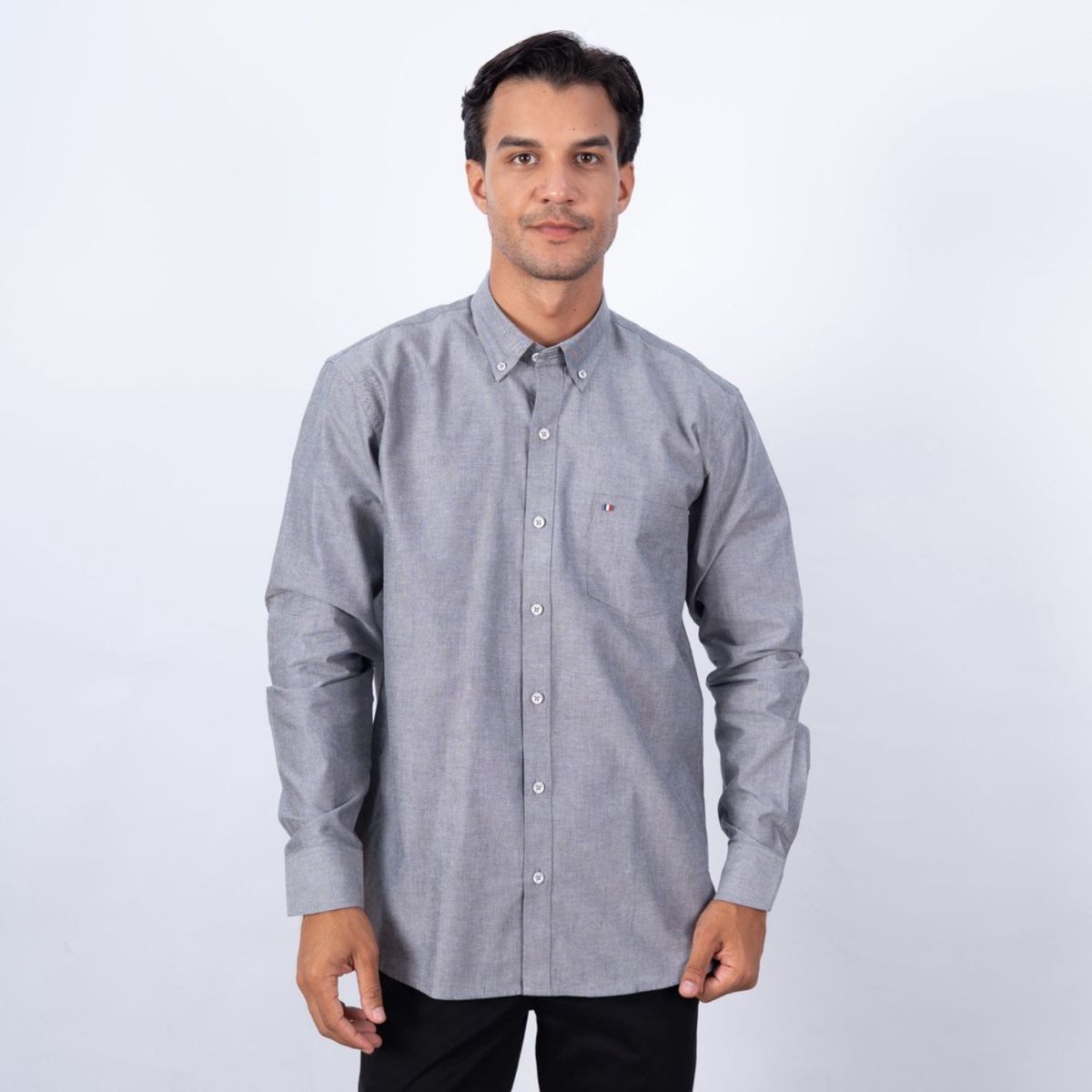 Pierre Cardin - CAMISA ML OXFORD COLOR ENTERO ETQ AZUL PC-63621CA