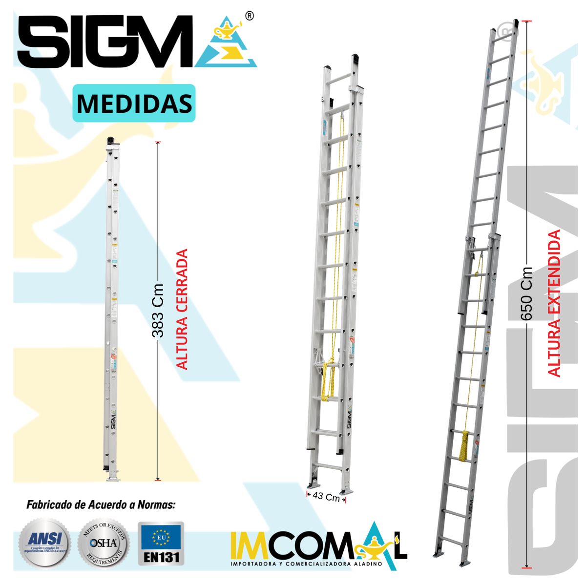 SIGMA - Escalera Aluminio Telescópica de 24 Pasos. Cap. Max. de Carga 250 Kg. Tipo IA Industrial Pesado