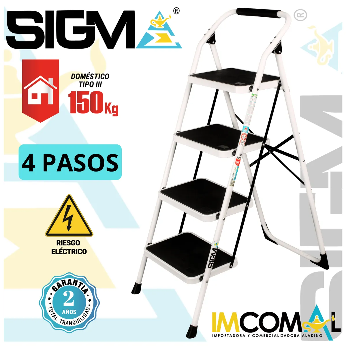 Escalera Acero Taburete de 4 Pasos. Cap. Max. de Carga 150 Kg. Tipo III Domestica, marca SIGMA - Foto Principal