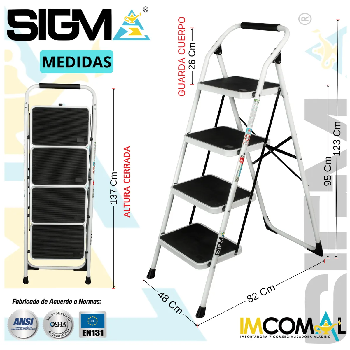 Escalera Acero Taburete de 4 Pasos. Cap. Max. de Carga 150 Kg. Tipo III Domestica, marca SIGMA - Foto 2