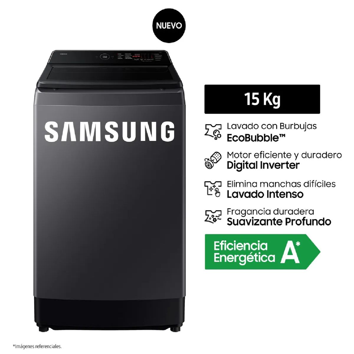 SAMSUNG - Lavadora Samsung Ecobubble WA40F15E4CPE 15Kg  Gris Grafito