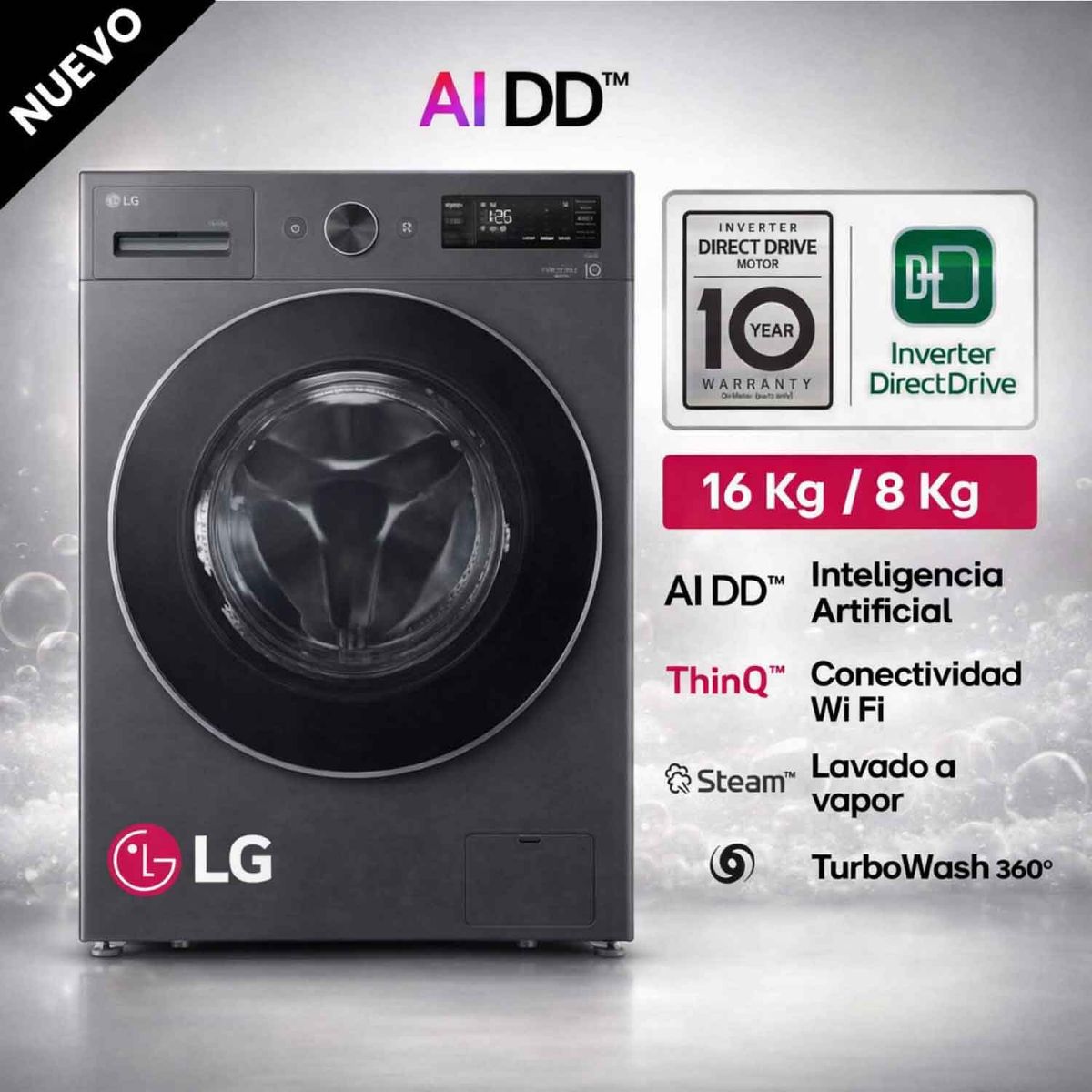 SAMSUNG - Lavaseca WD16EGNTS6P 168KG IA Carga Frontal Grafito LG