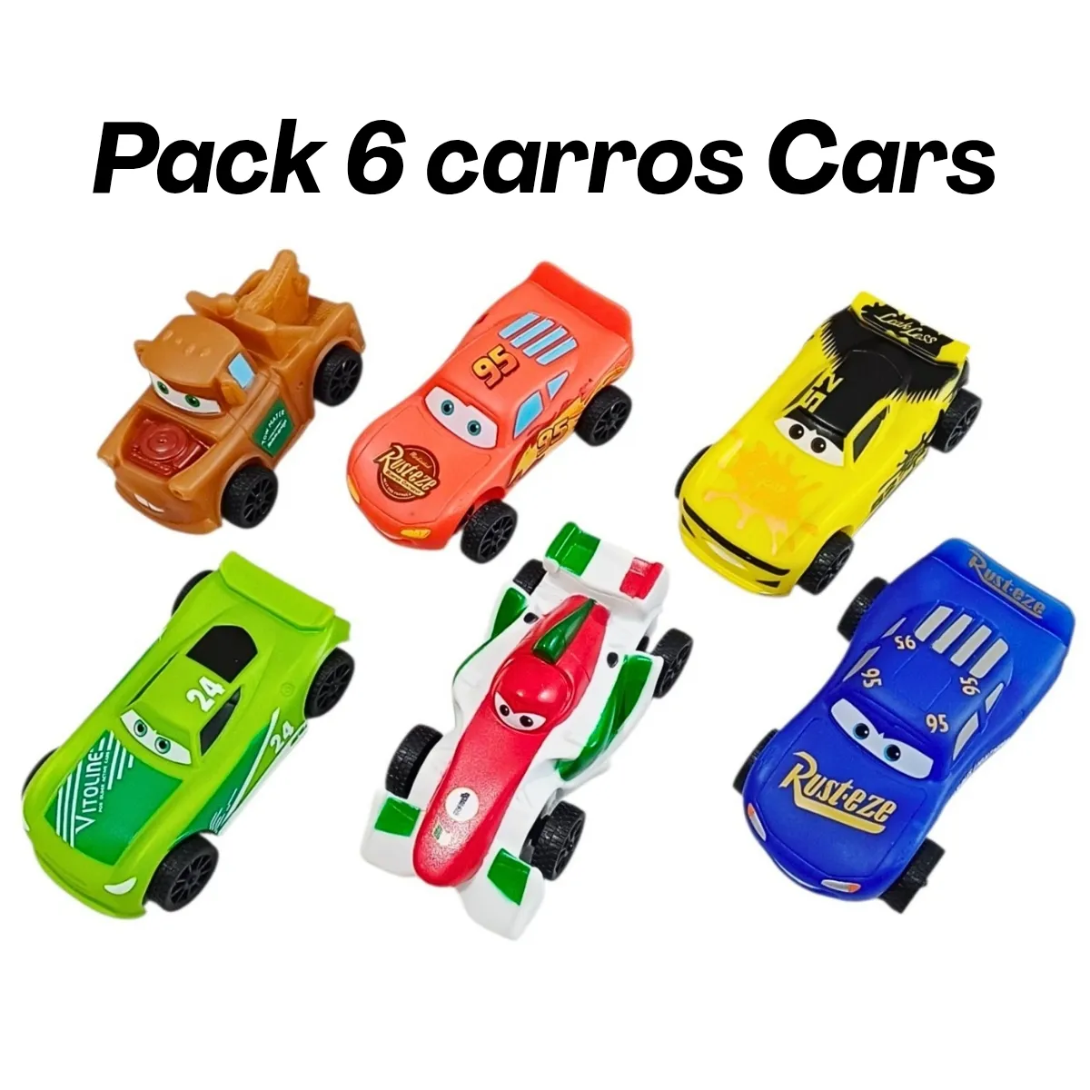 GENERICO - Pack 6 Carros Cars Rayo Mcqueen Goma Resistente Juguete Niños 10cm