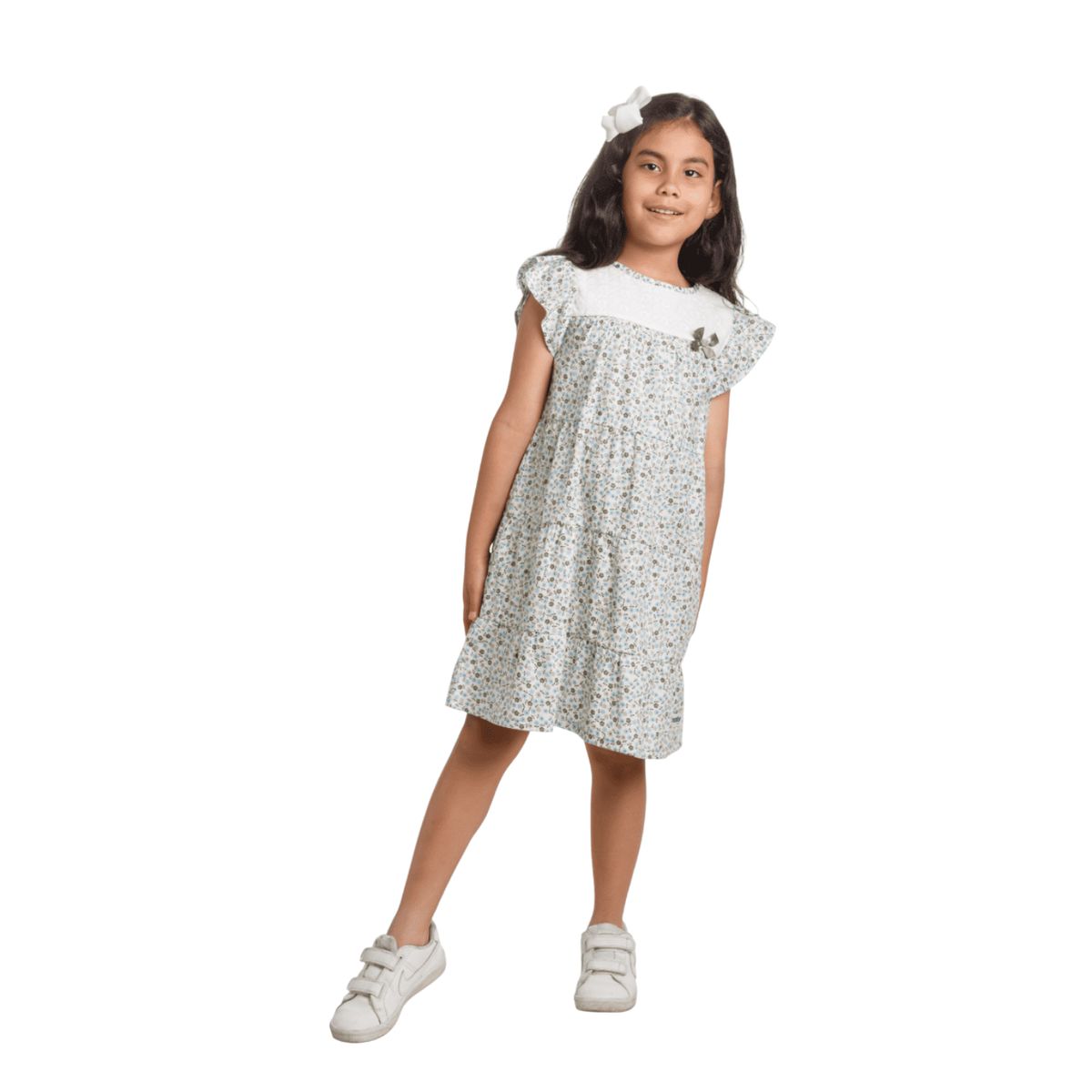 NATA COTON - VESTIDO MANGA CORTA ALGODON NIÑA FLORES VERDE