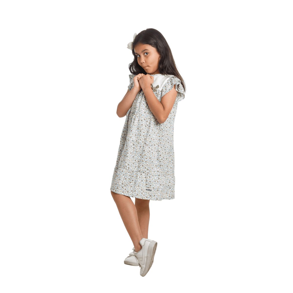 NATA COTON - VESTIDO MANGA CORTA ALGODON NIÑA FLORES VERDE