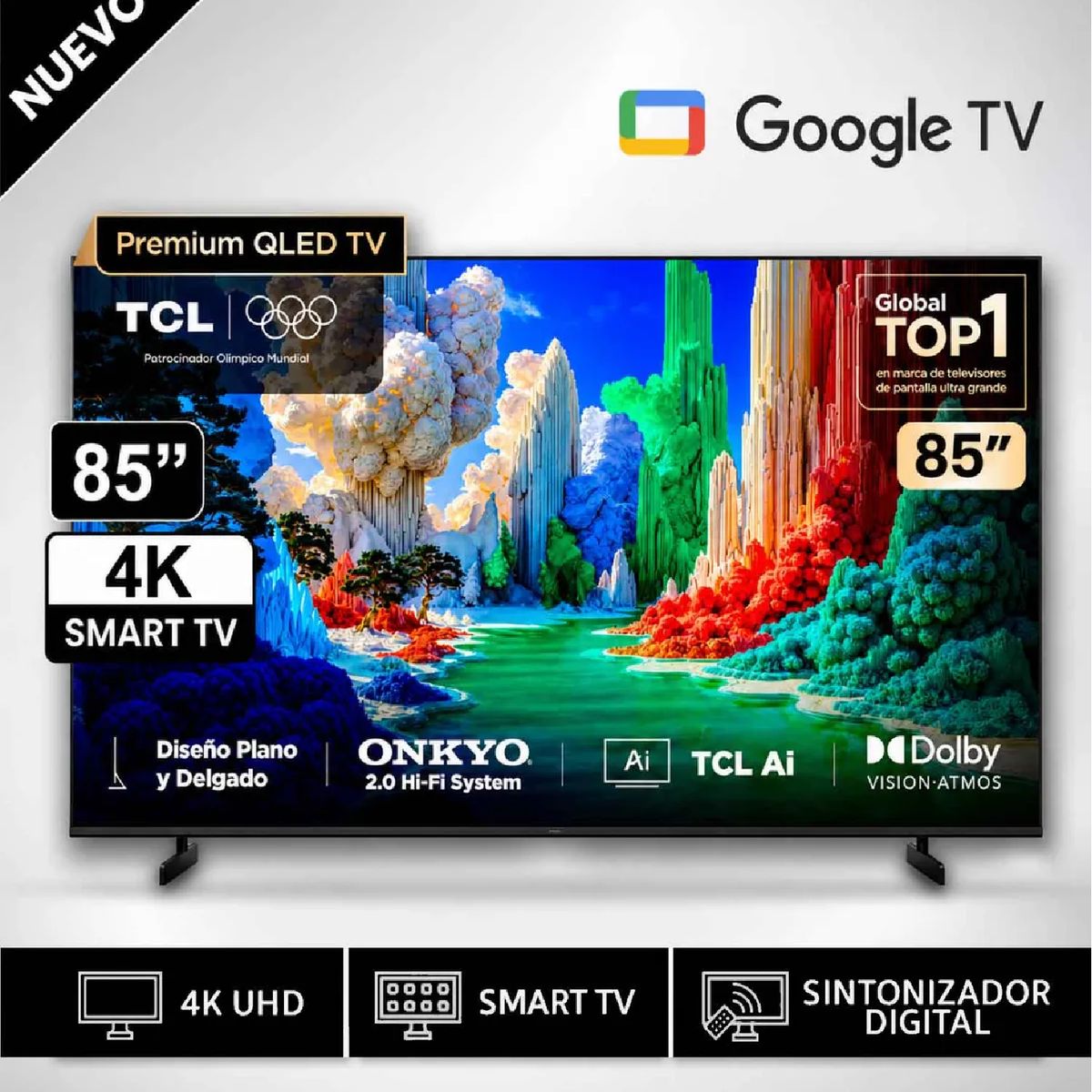 TCL - Televisor TCL 85” QLED Premium 85A400 4K Ultra HD 144Hz Google TV