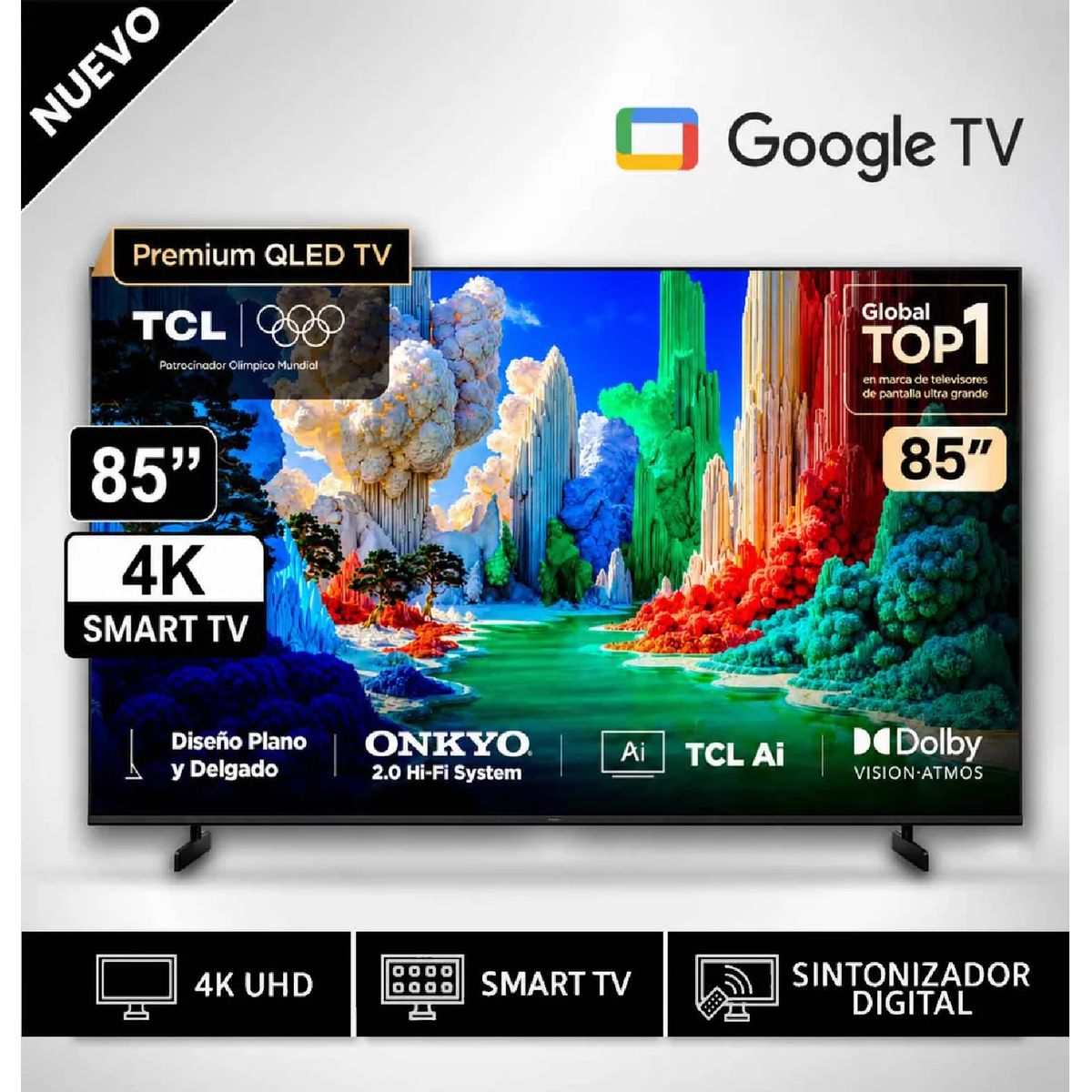 TCL - Televisor TCL 85” QLED Premium 85A400 4K Ultra HD 144Hz Google TV