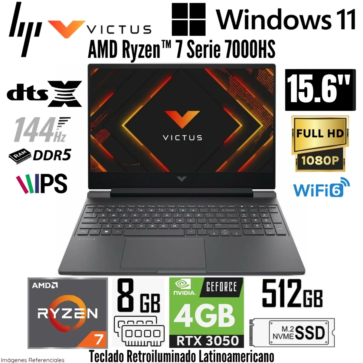 HP - Laptop HP Victus Gaming 15-FB3019LA AMD Ryzen 7 7445HS 8GB RAM 512GB RAM RTX 3050-4GB 15.6" FHD