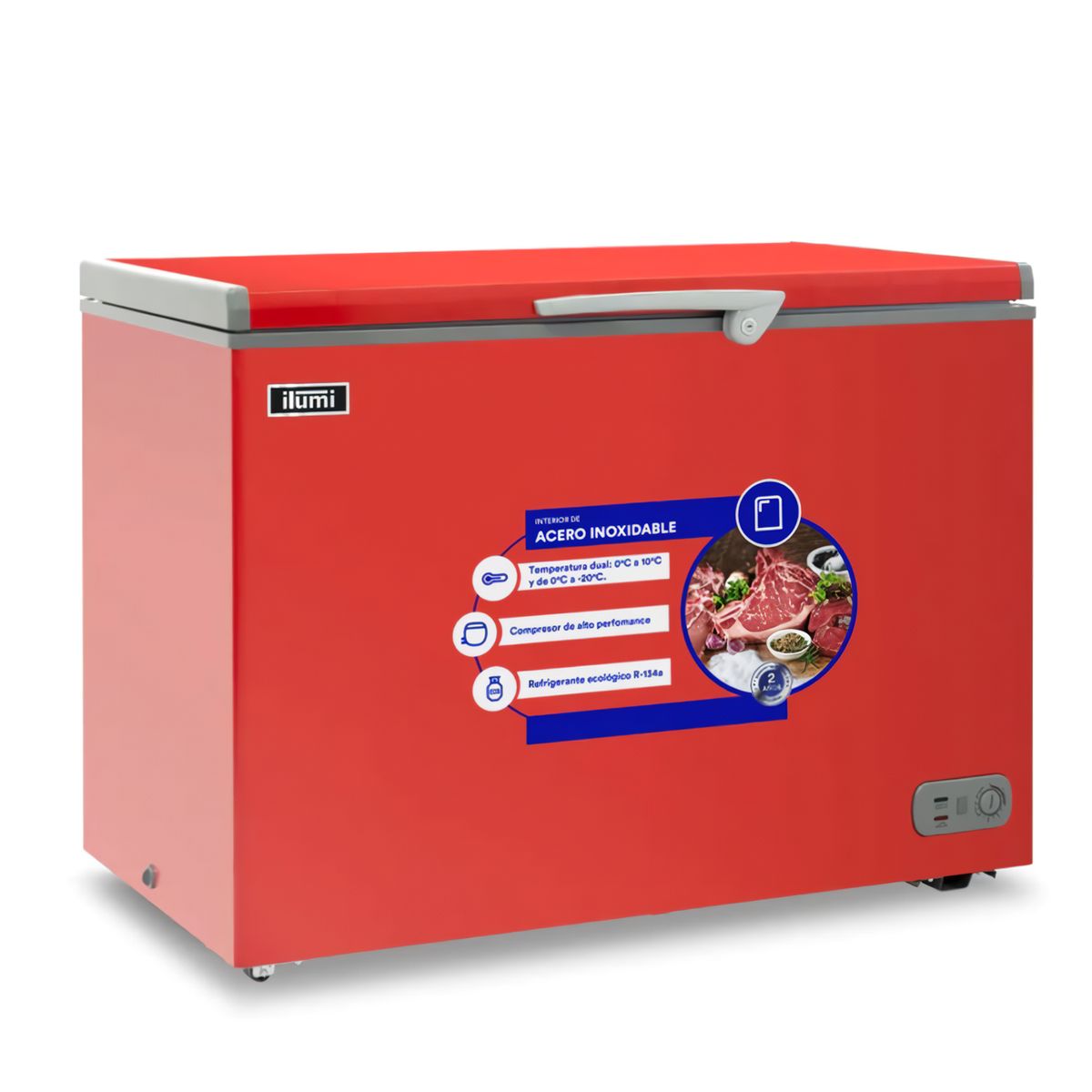 Ilumi - Congelador con Tina de Acero Inoxidable de 340 Litros TFI-3400RE Rojo
