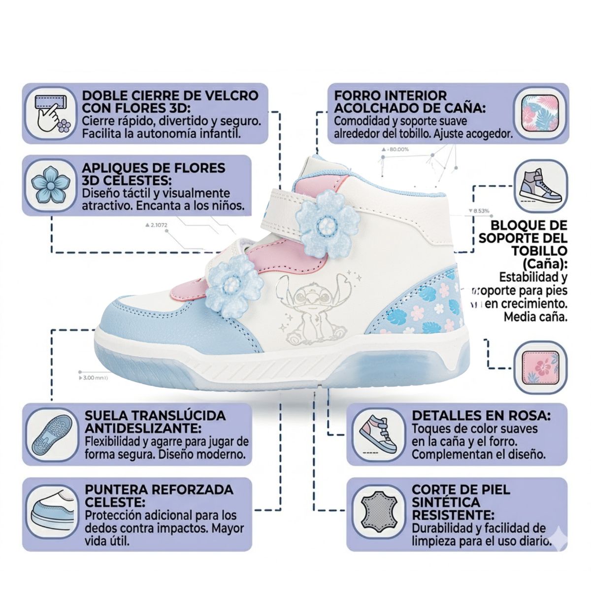 LILO & STITCH - Zapatillas Botin Niña Casual Stitch Pastel Con Luces
