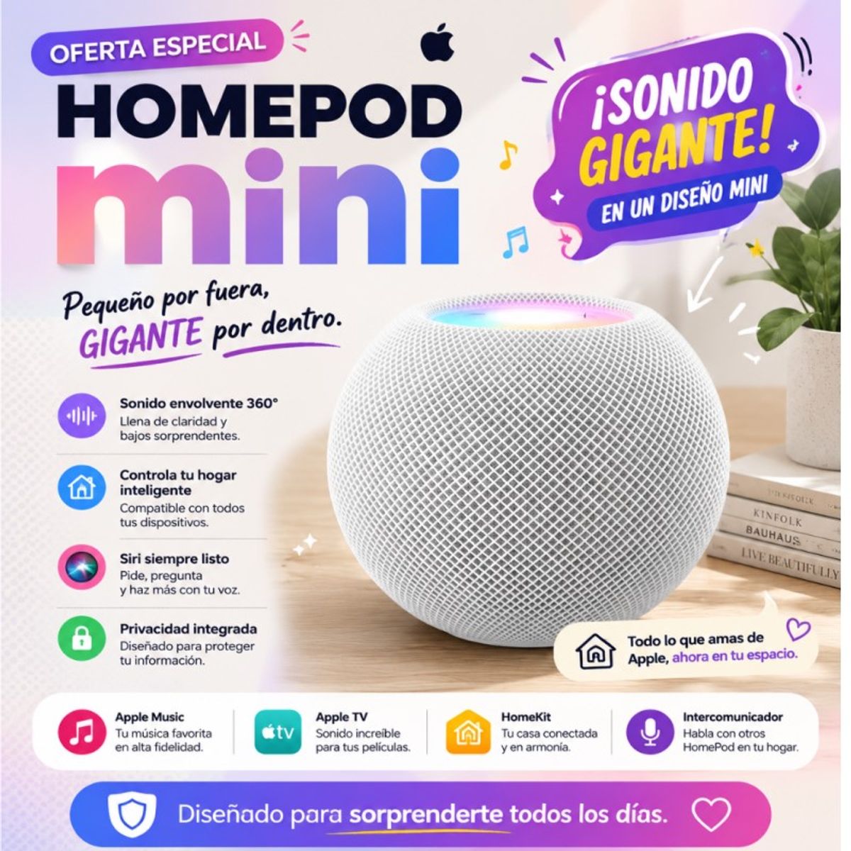 GENERICO - Altavoz Inteligente, Appl e HomePod mini, Blanco