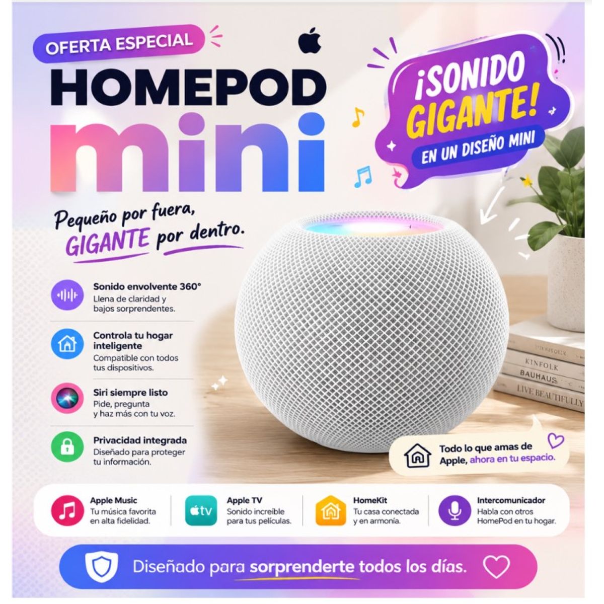GENERICO - Altavoz Inteligente, Appl e HomePod mini, Blanco