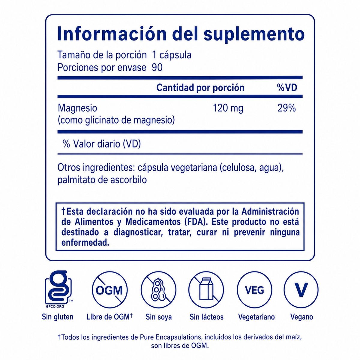 PURE - Glicinato de Magnesio Pure Encapsulations x90  Relajación