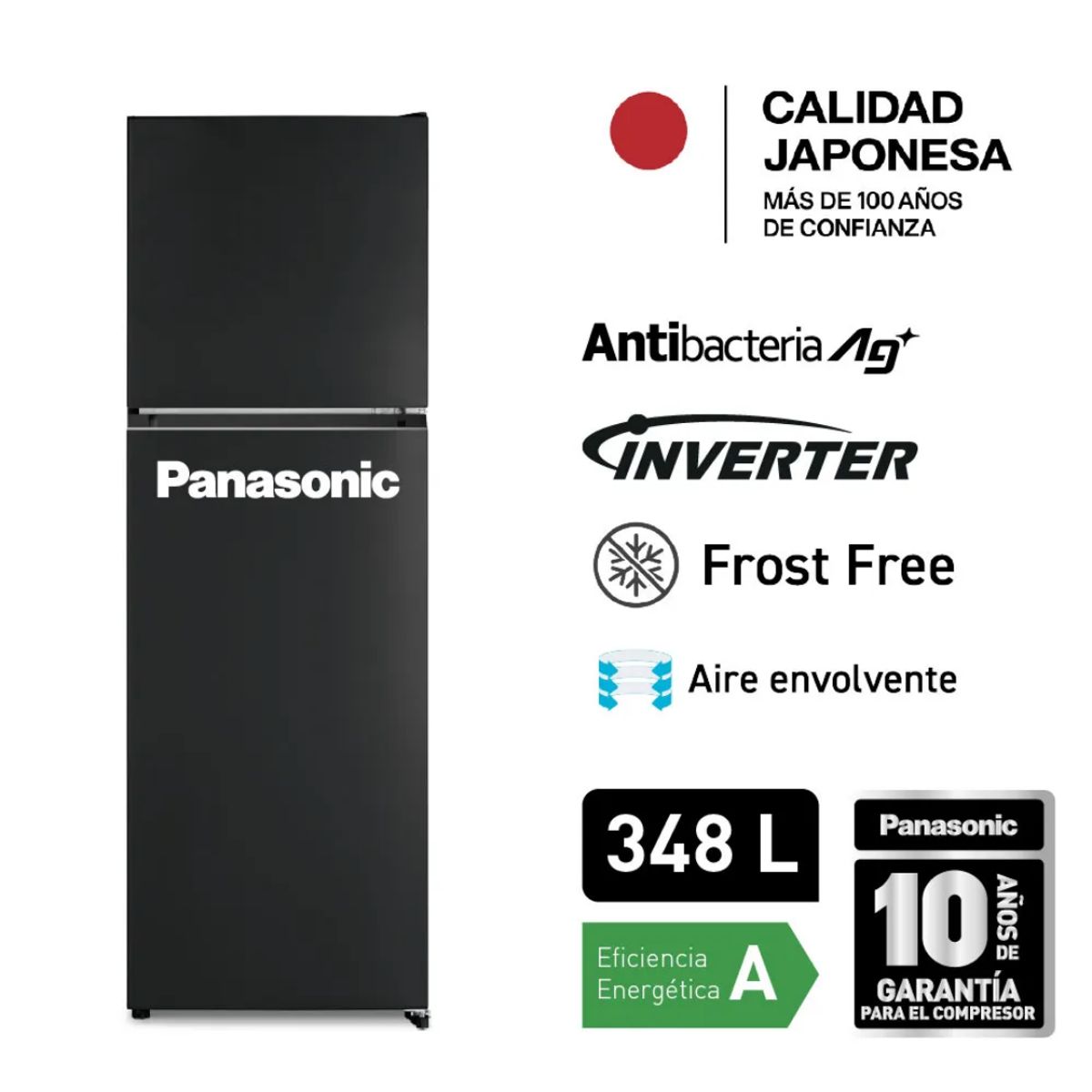 Panasonic - Refrigeradora Panasonic Top Freezer No Frost 348L Negro NR-BT33PV1BD