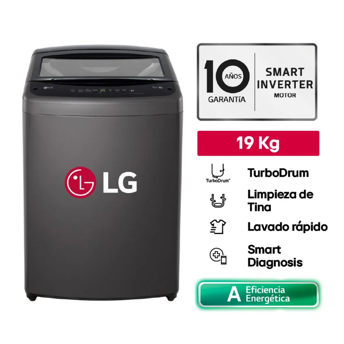 LG - Lavadora 19 Kg TurboDrum Carga Superior Negro WT19BVTB