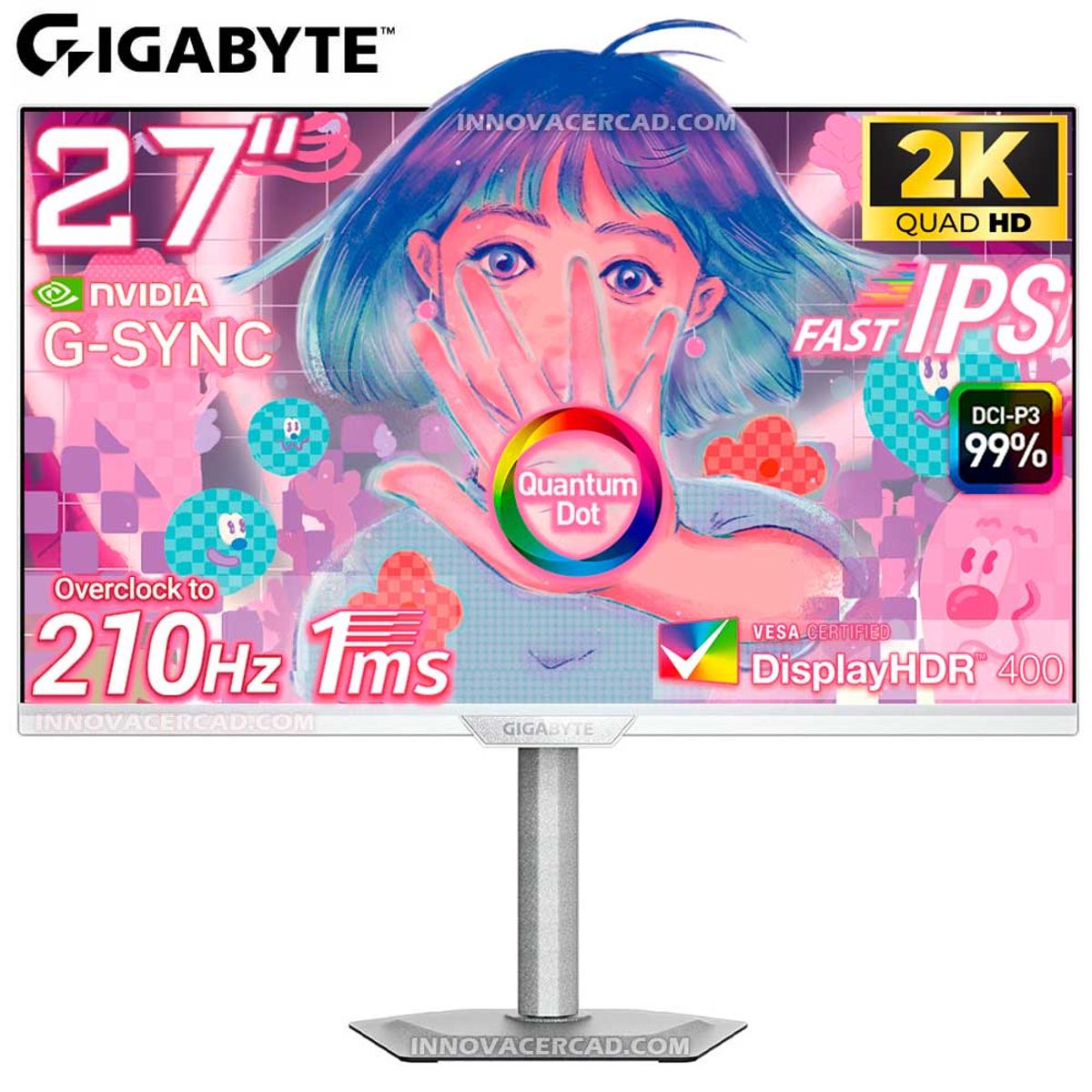 GIGABYTE - Monitor Gigabyte M27Q2 ICE 27" 2K, QHD 210HZ OC 1MS GTG DisplayHDR 400 NVIDIA G-SYNC