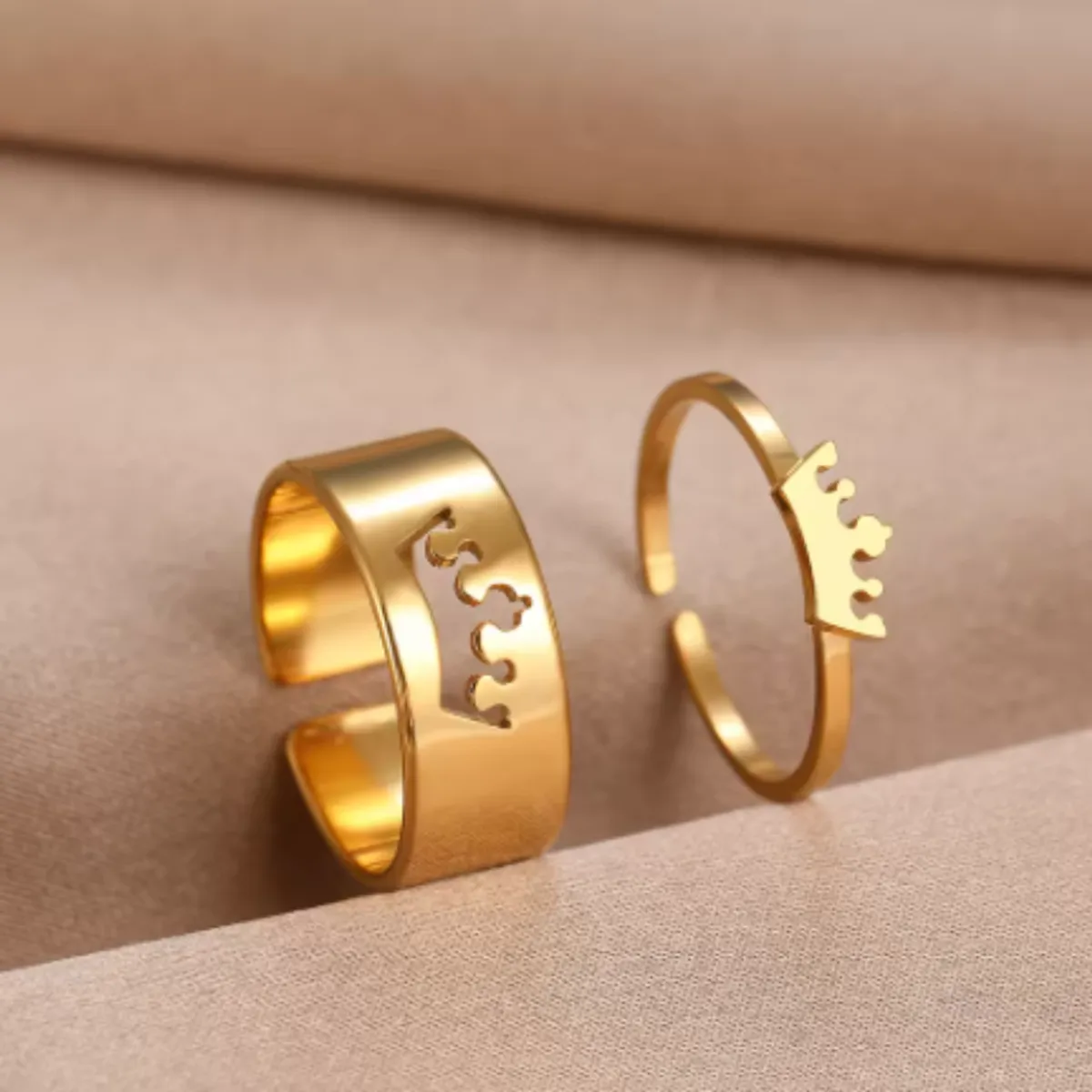 GENERICO - Anillos Ajustables de Pareja Rey y Reina  Diseño Elegante y Romántico